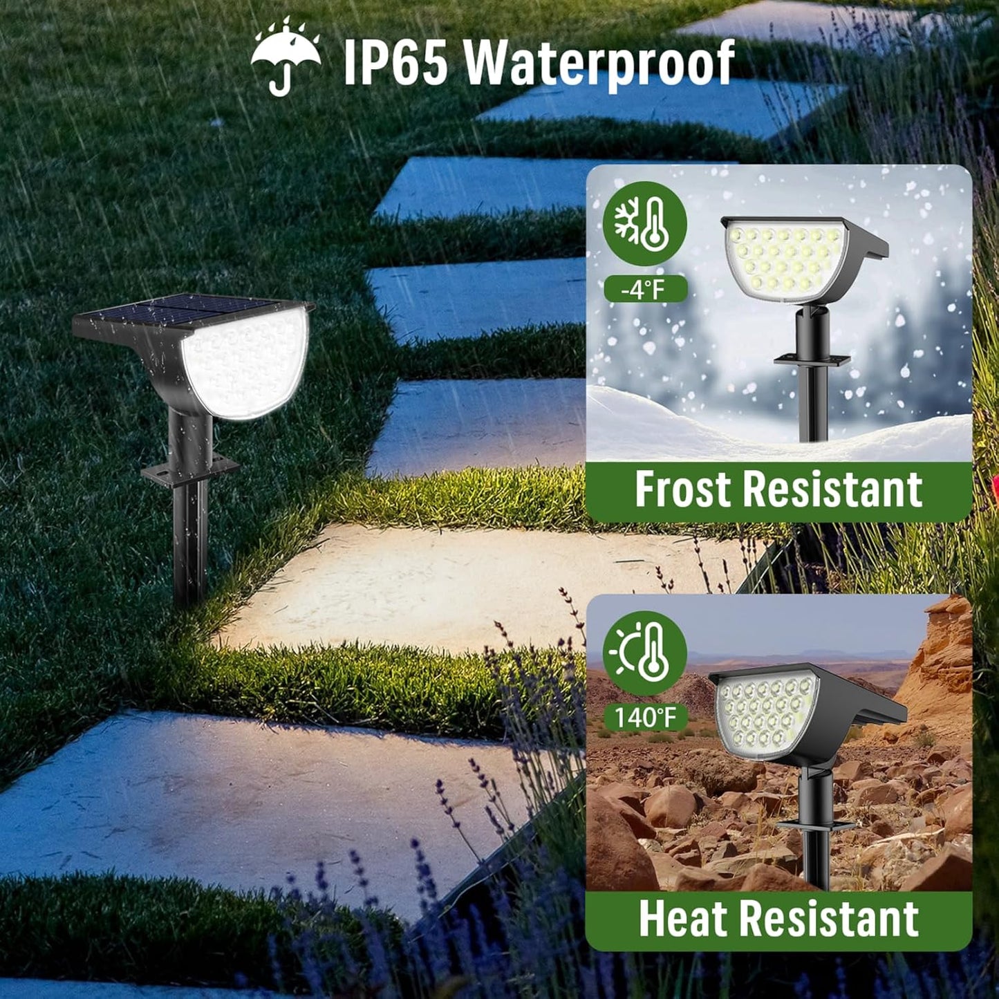 Solar Lights Outdoor Waterproof IP65, Solar Powered 76 LED 3 Lighting Modes Solar Spot Lights Outdoor for Yard Garden Landscape Pathway (Cool White, 4 Pack)