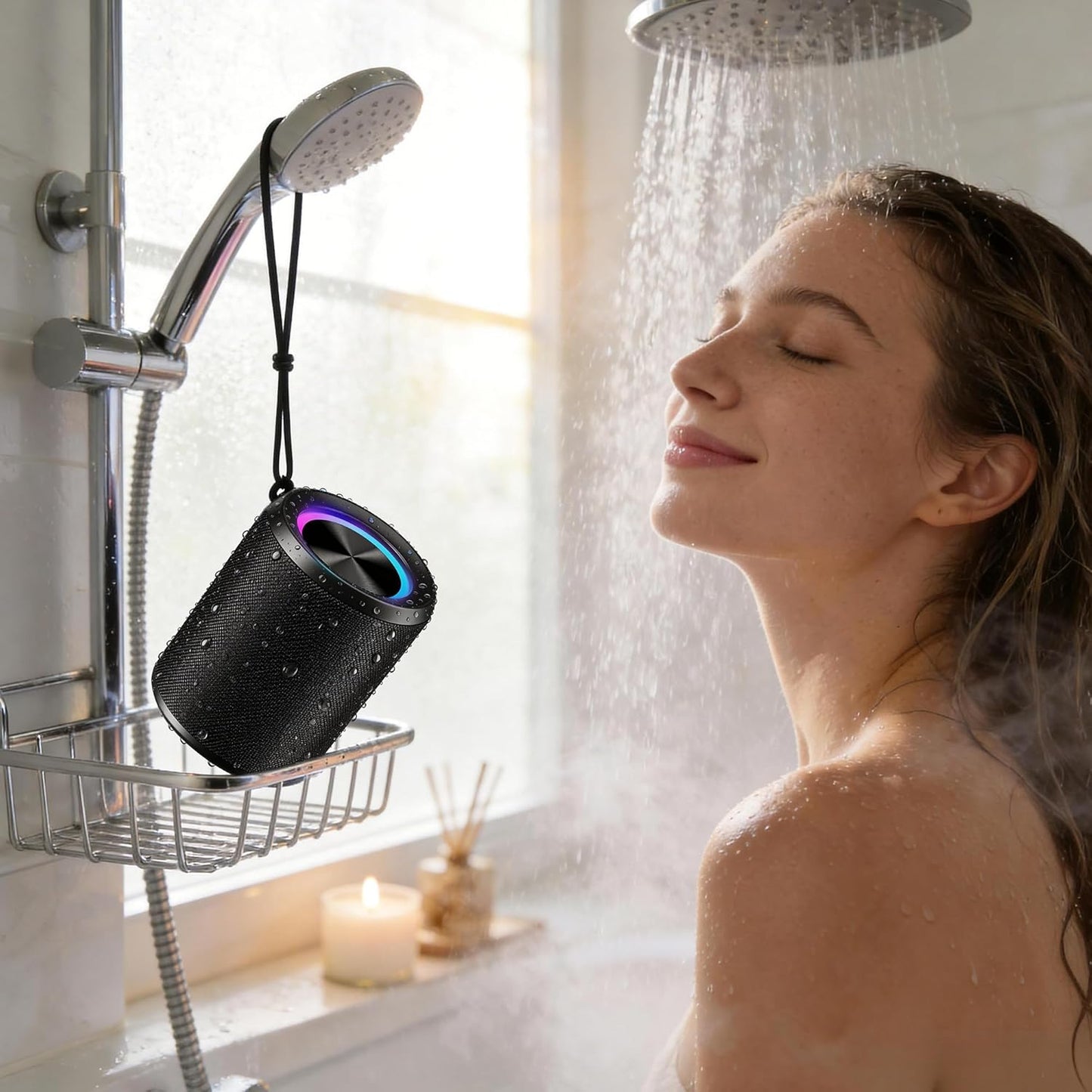 Portable Bluetooth Speaker, IPX7 Waterproof Wireless Speaker with 20W Loud Stereo Sound, 15H Playtime & Beat-Synced RGB Light, Small Outdoor Speaker for Shower, Pool, Beach, Hiking and Gifts