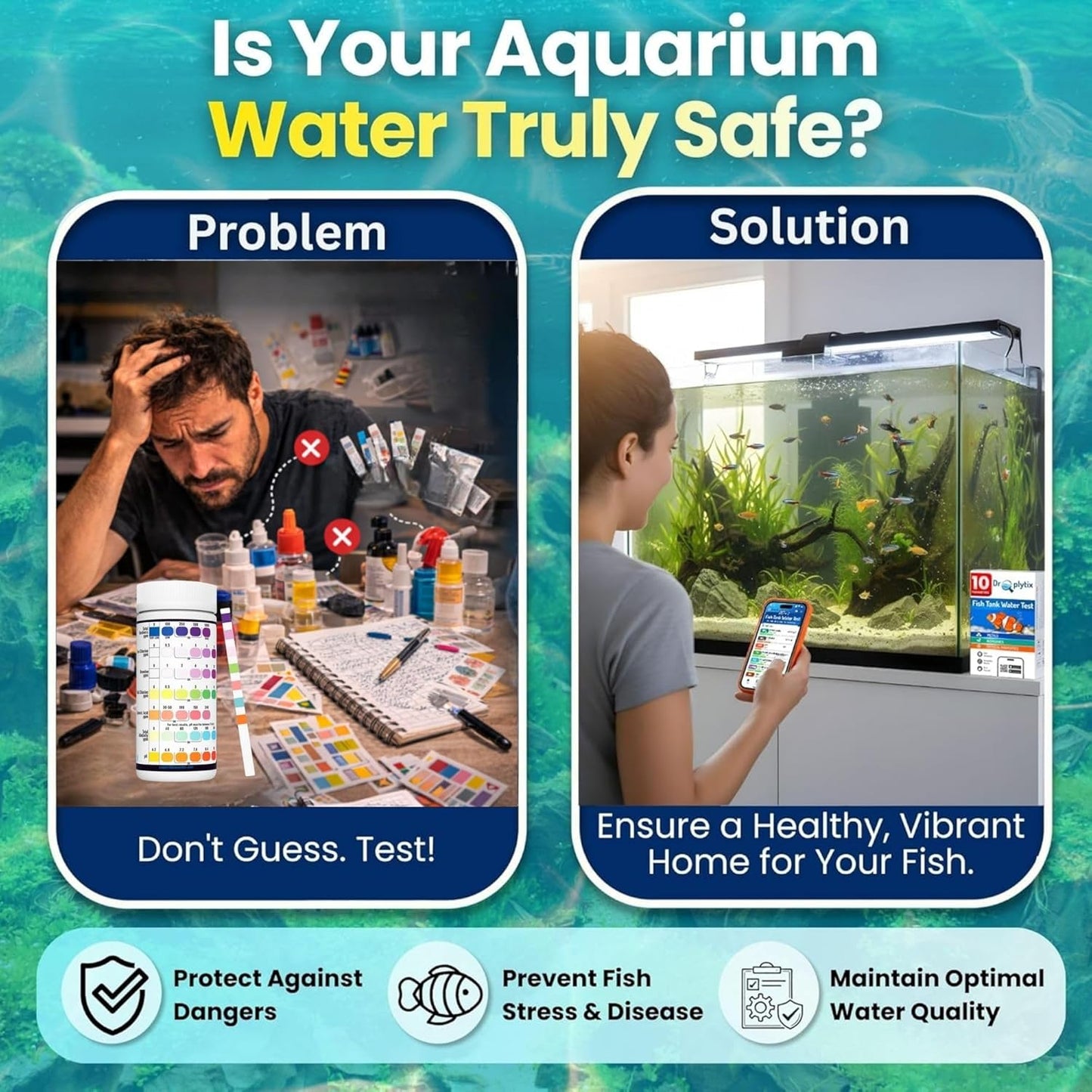 Digital Aquarium Water Test Kit, App-Enabled 10-in-1 Freshwater & Saltwater Aquarium Test Strips for Fish Tanks, Shrimp, Reef Test Strips, pH, Ammonia, Nitrate, Nitrite, GH, KH, Chlorine