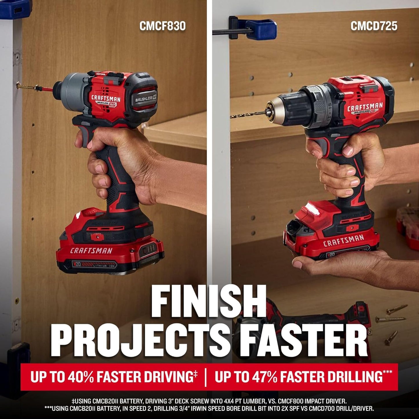 CRAFTSMAN 20V RP Cordless Drill Driver and Impact Driver, Brushless 2-Tool Power Tool Combo Kit, LED Work Light, Includes Battery and Charger (CMCK2530C2)