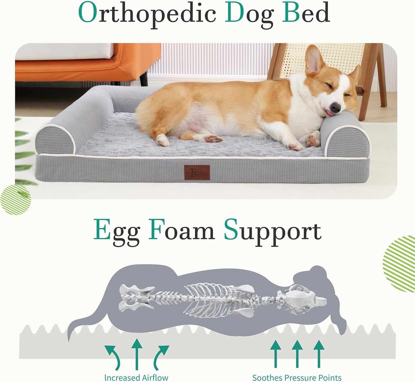 Orthopedic Dog Beds for Small Medium Dogs,Waterproof Lined Egg Crate Foam Pet Bed Mat with Removable and Washable Cover and Non Slip Bottom,Dog Sofa Soft Bed