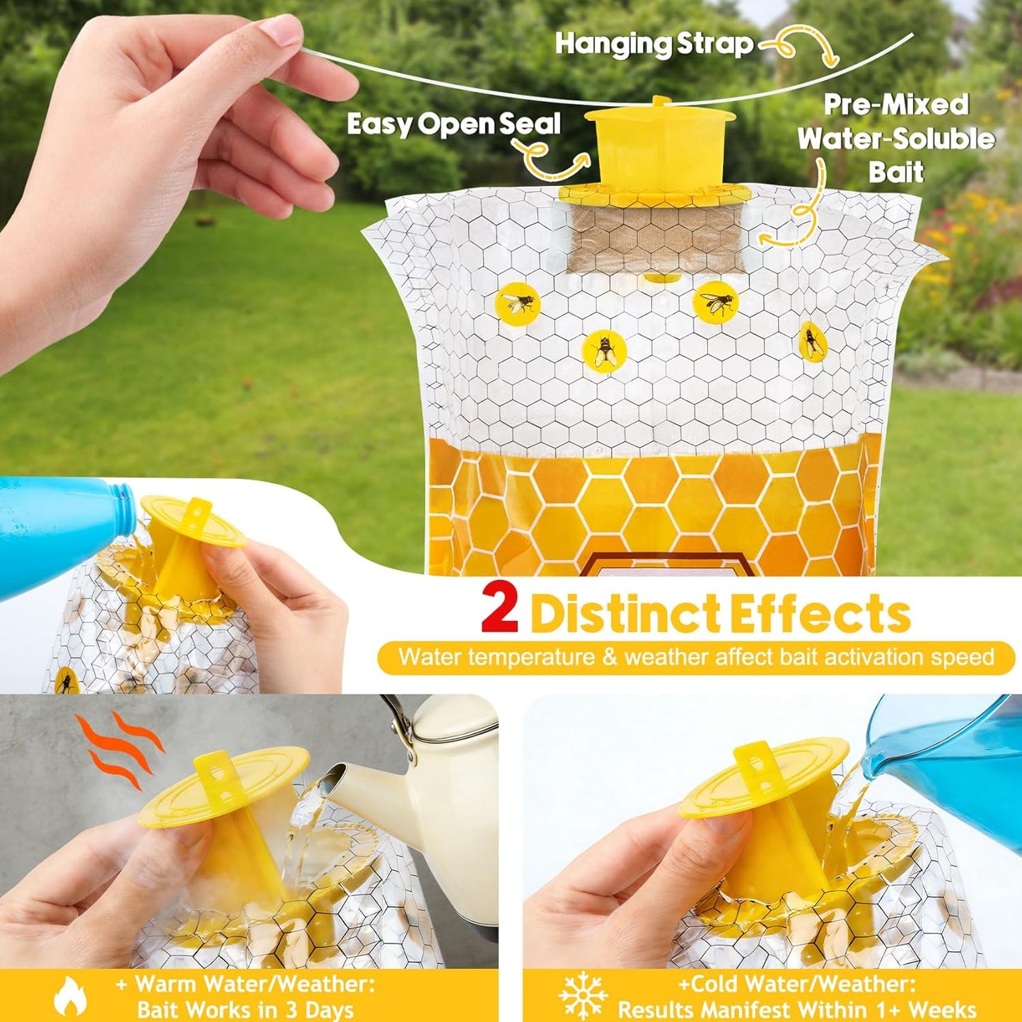 8 Pack Big Fly Traps Outdoor Hanging for Patio, Flies Bags Outdoor Disposable with 50g Bait, Bug Fly Hunter Catcher Killer Control for Barn Horse Ranch Chicken Coop