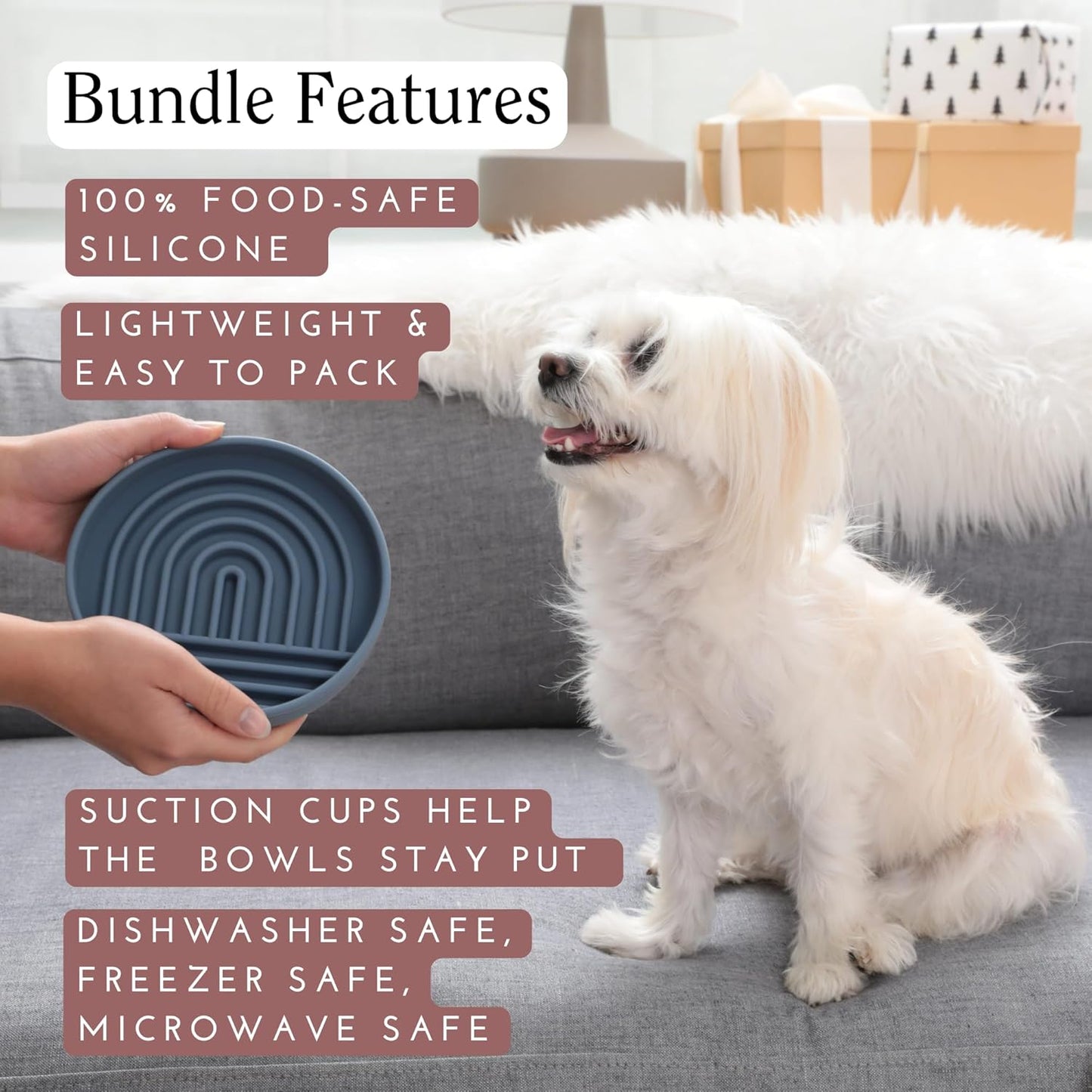 Should We Go? Silicone Pet Feeding Set - Slow Feeder Bowl, Waterproof Food Mat & Non-Spill Water Bowl - Non-Slip, Easy-to-Clean, Dishwasher Friendly for Dogs & Cats, Small-Terracotta