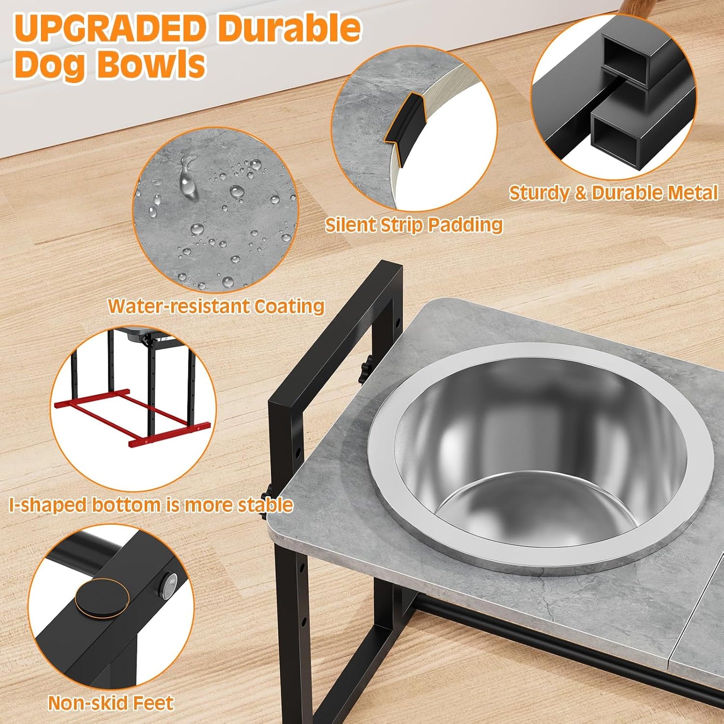 Elevated Dog Bowls for Large Dogs, 4 Height Adjustable Tilted Raised Dog Bowl Stand with 2 Stainless Steel 90 oz Bowls, 13.6" Tall Dogs Bowl Stand Feeder for Medium & Large Breed