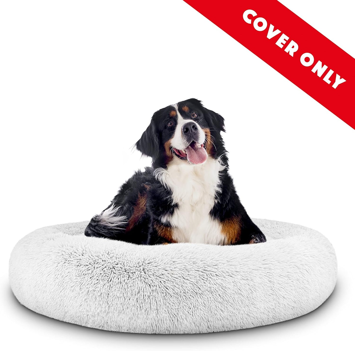 The Dog’s Bed Replacement Zip Cover for Calming Plush Donut Dog Bed, Ice White Fur, XL