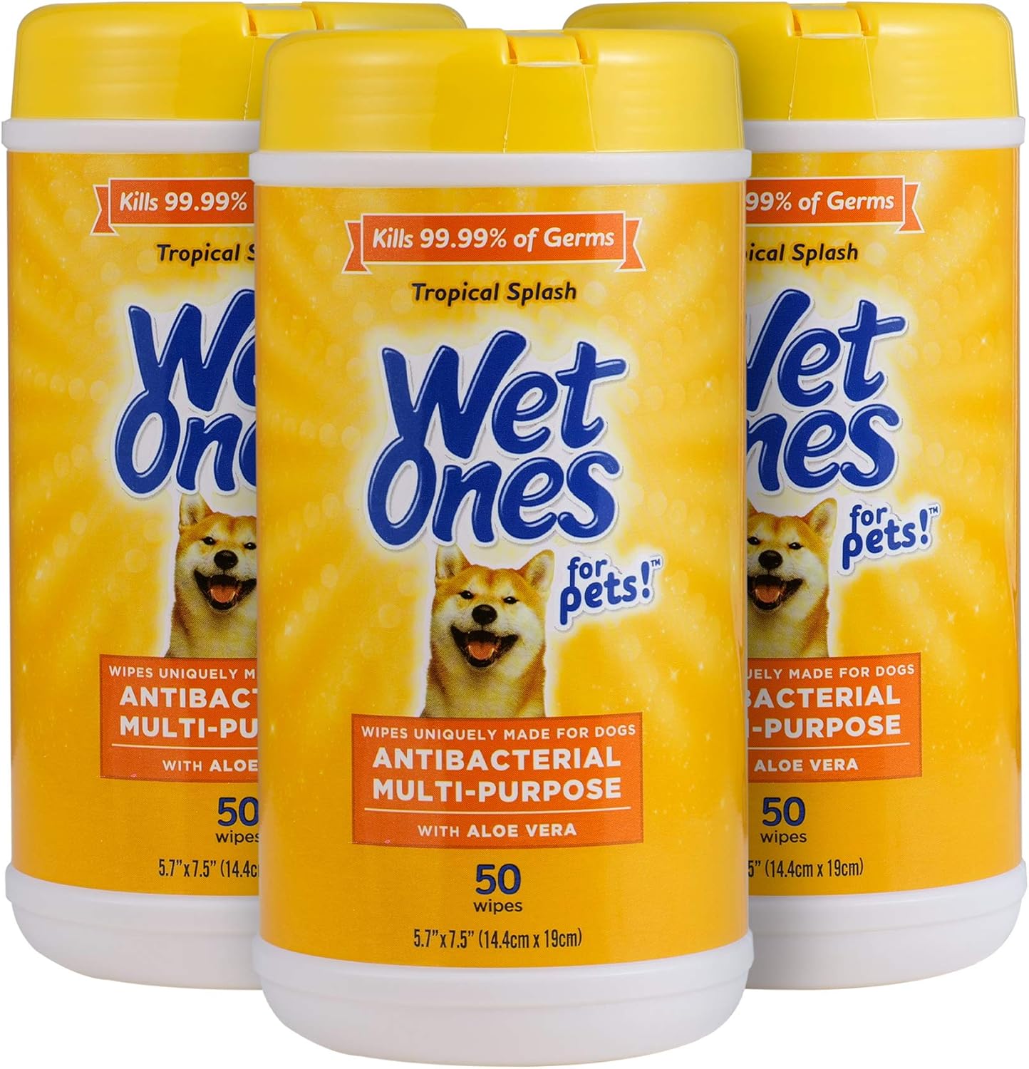 Wet Ones for Pets Multi-Purpose Dog Wipes with Aloe Vera, 50 Count - 3 Pack | Dog Wipes for All Dogs in Tropical Splash, Wipes for Paws & All Purpose