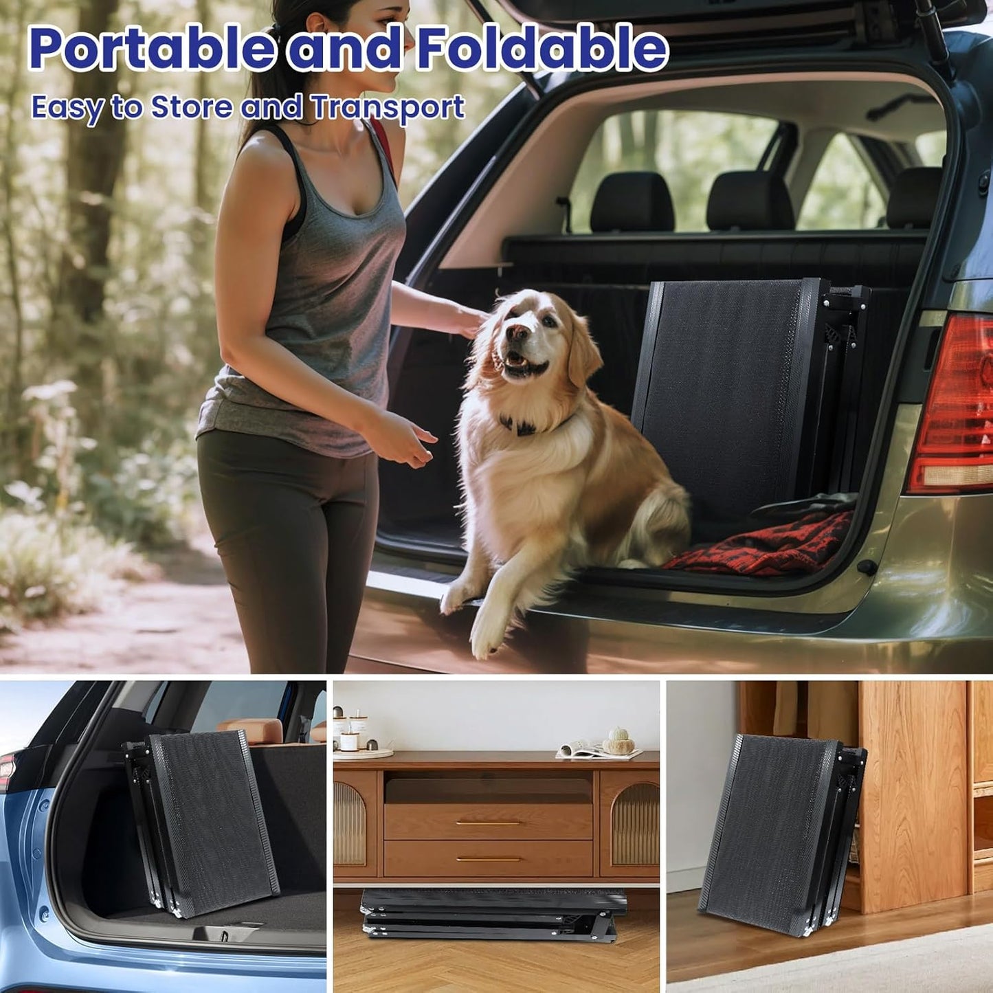 Dog Ramp for Car, 71''x 17'' Extra Long Folding Dog Ramps, Pet Ramp for Large Dogs with Non-Slip Rug Surface, Portable Dog Steps Up to 200LBS, Outdoor Dog Ramp for Car, SUV, Truck