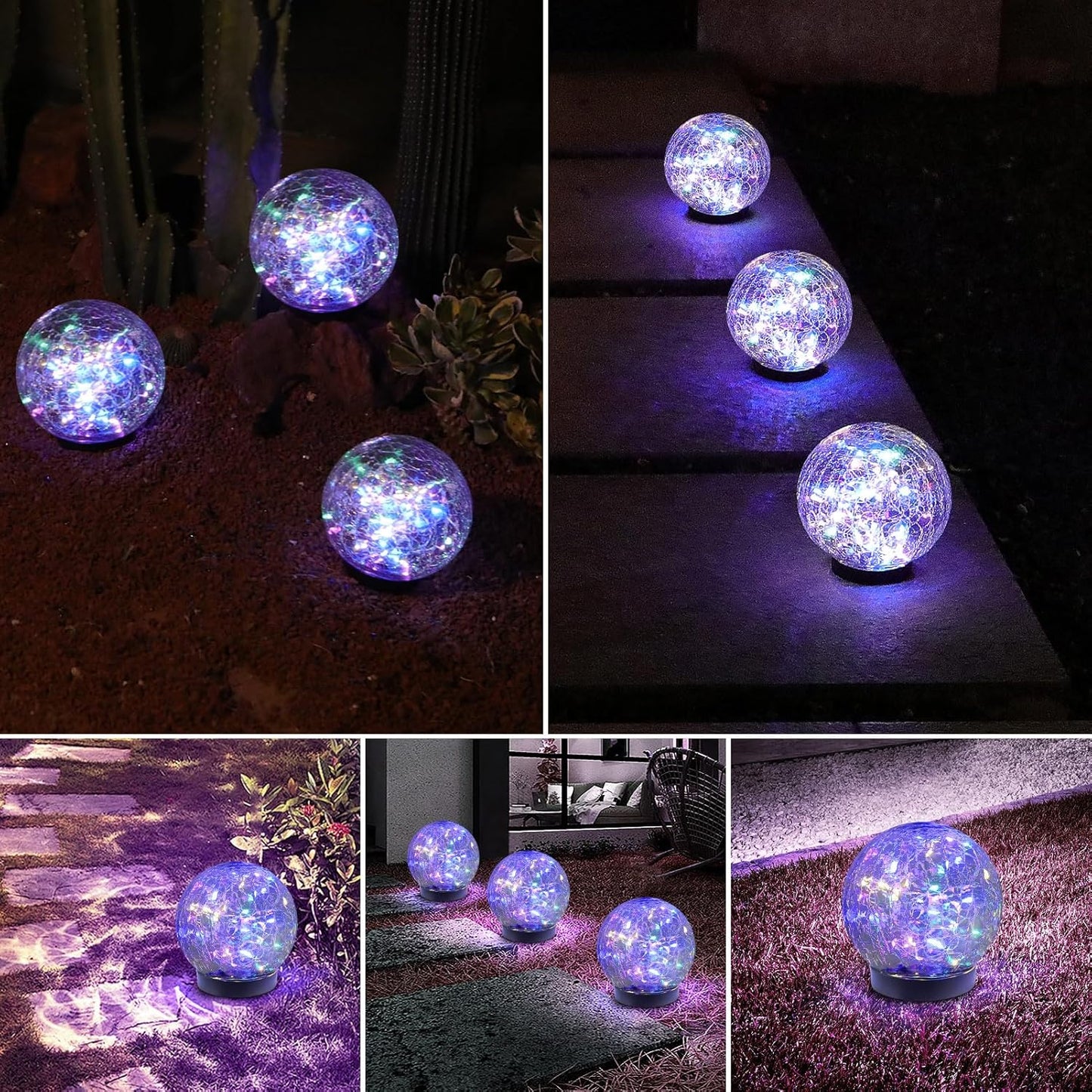 Solar Globe Lights Outdoor Waterproof-Solar Balls-Solar Garden Lights-Orbs for Outside 2 Pack Cracked Glass Ball for Lawn Patio Yard Backyard Decorations
