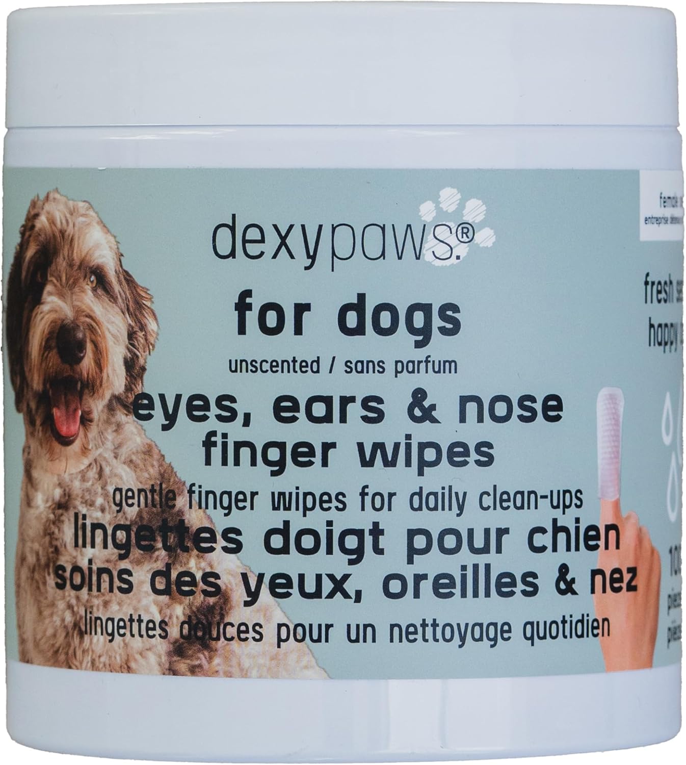 Eyes, Ears & Nose Finger Wipes - Dog - 100ct Soft Cleansing Wipes, Unscented, Pet Safe, Daily Grooming & Care, Control Design, Pre-Moistened