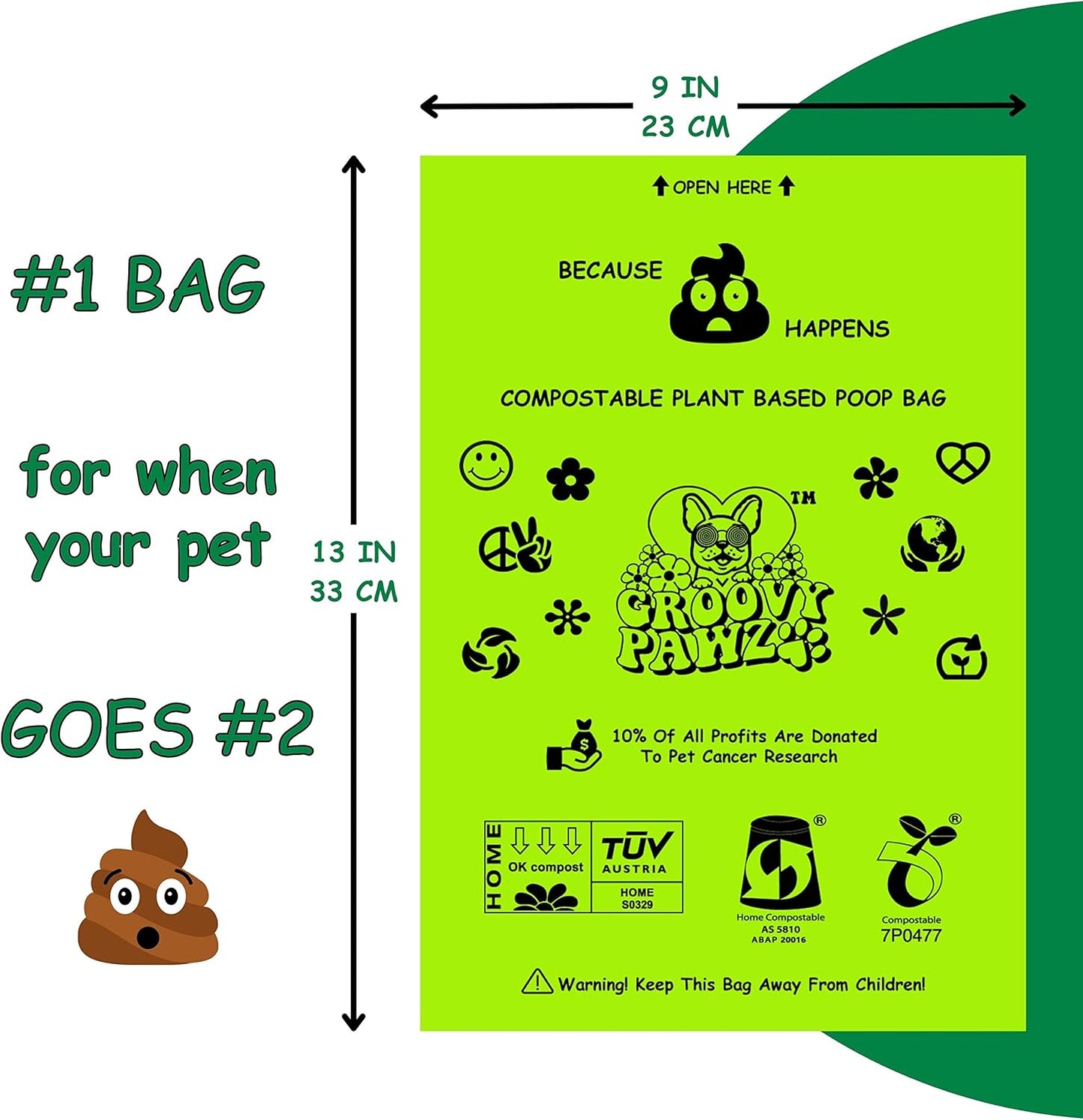Certified Compostable Dog Poop Bags, 120 Count, Plant Based, Eco Friendly, Extra Strong, Leakproof, No Odor, Pet Supplies