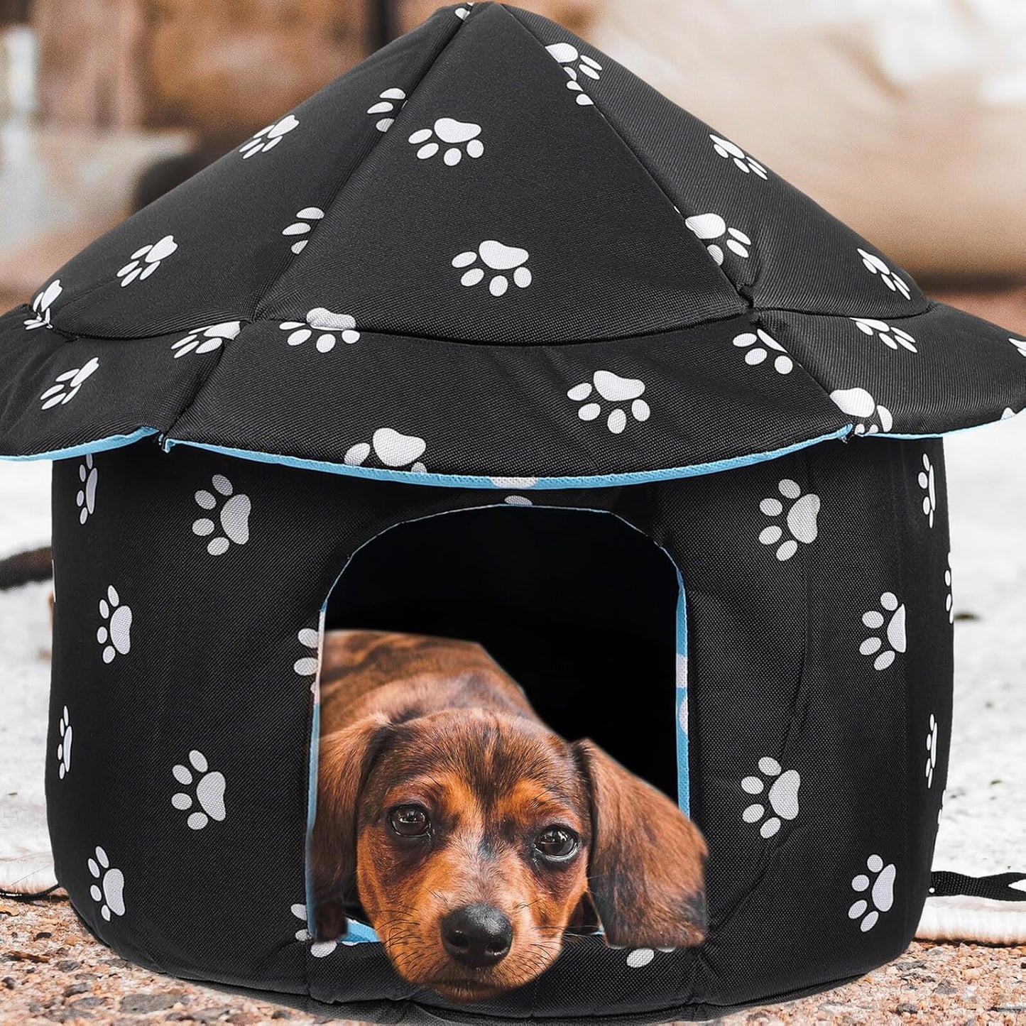 PRETYZOOM Weatherproof Oxford Fabric Cat House M Size with Removable Cushion and Detachable Cover, Outdoor Cold Days Pet Nest for Cats and Small Dogs