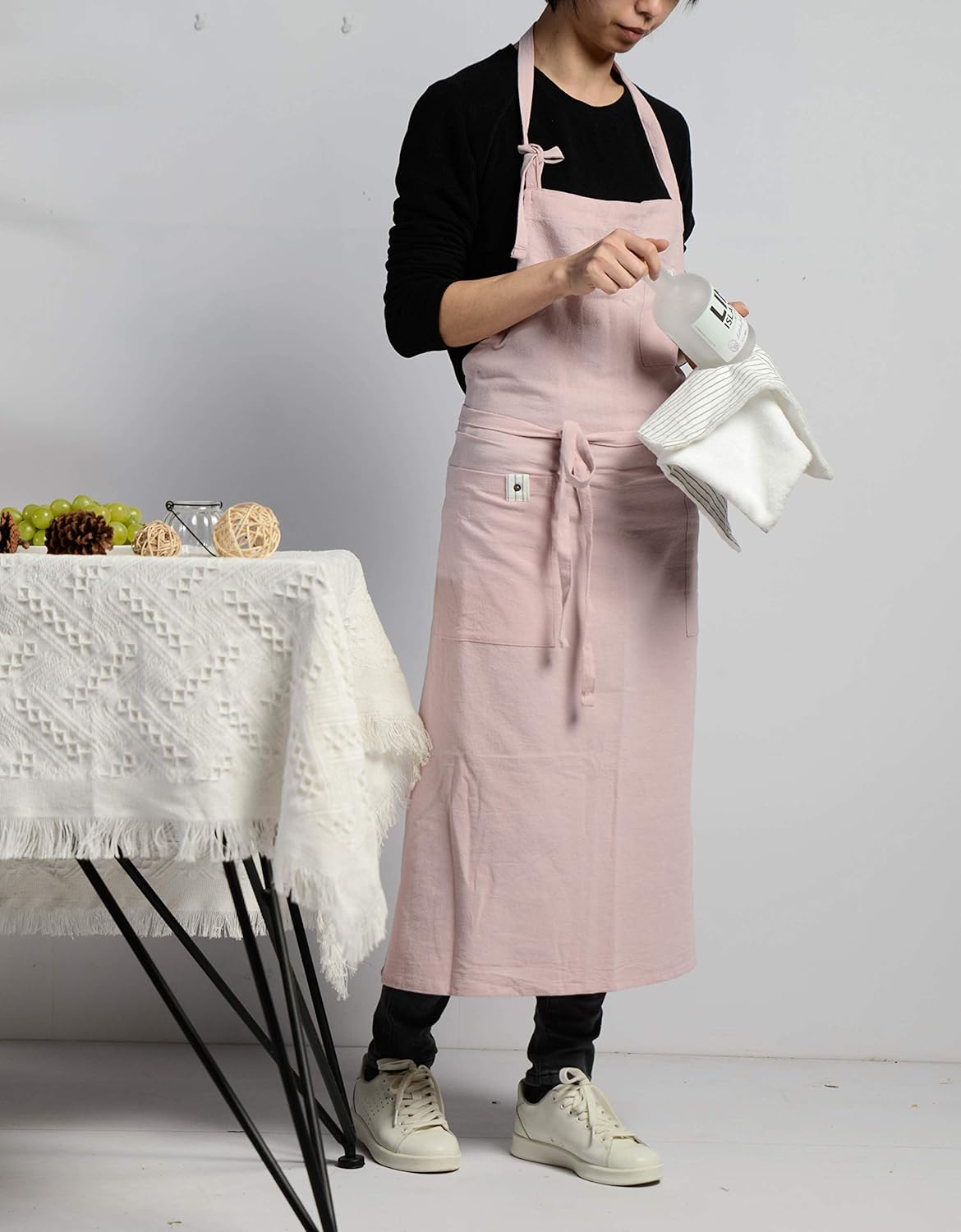 Soft Cotton Linen Apron - Retro Linen Art Apron, Adjustable Casual Apron with Towel, Great for Florist and Kitchen