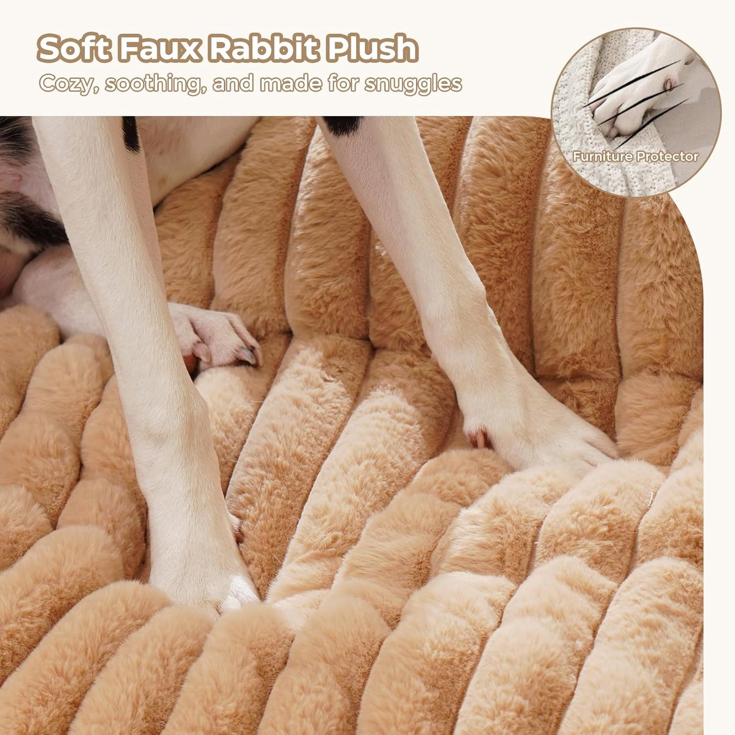 Avont Dog Bed Mat for Couch, Warm Fluffy Calming Sofa Topper Furniture Protector for Small Medium Large Dogs Cats with Removable Washable Cover -Brown(M)