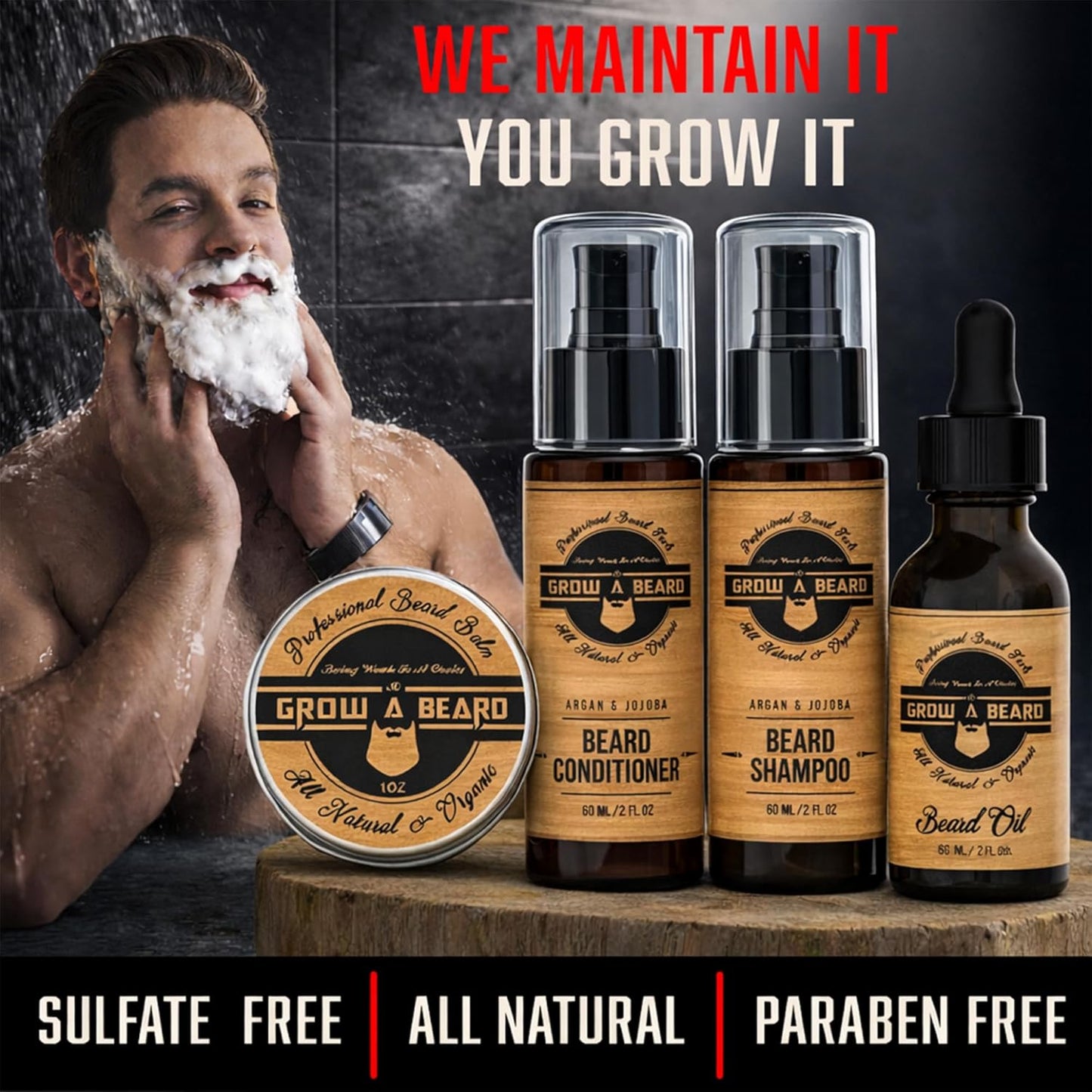 Beard Straightener Grooming Kit for Men, Beard Growth Kit, Wash, Brush & Comb, Unscented Growth Oil, All Natural Sandalwood Balm, Conditioner, Razor & Scissors, Great Gift Idea for Men's (Bamboo)