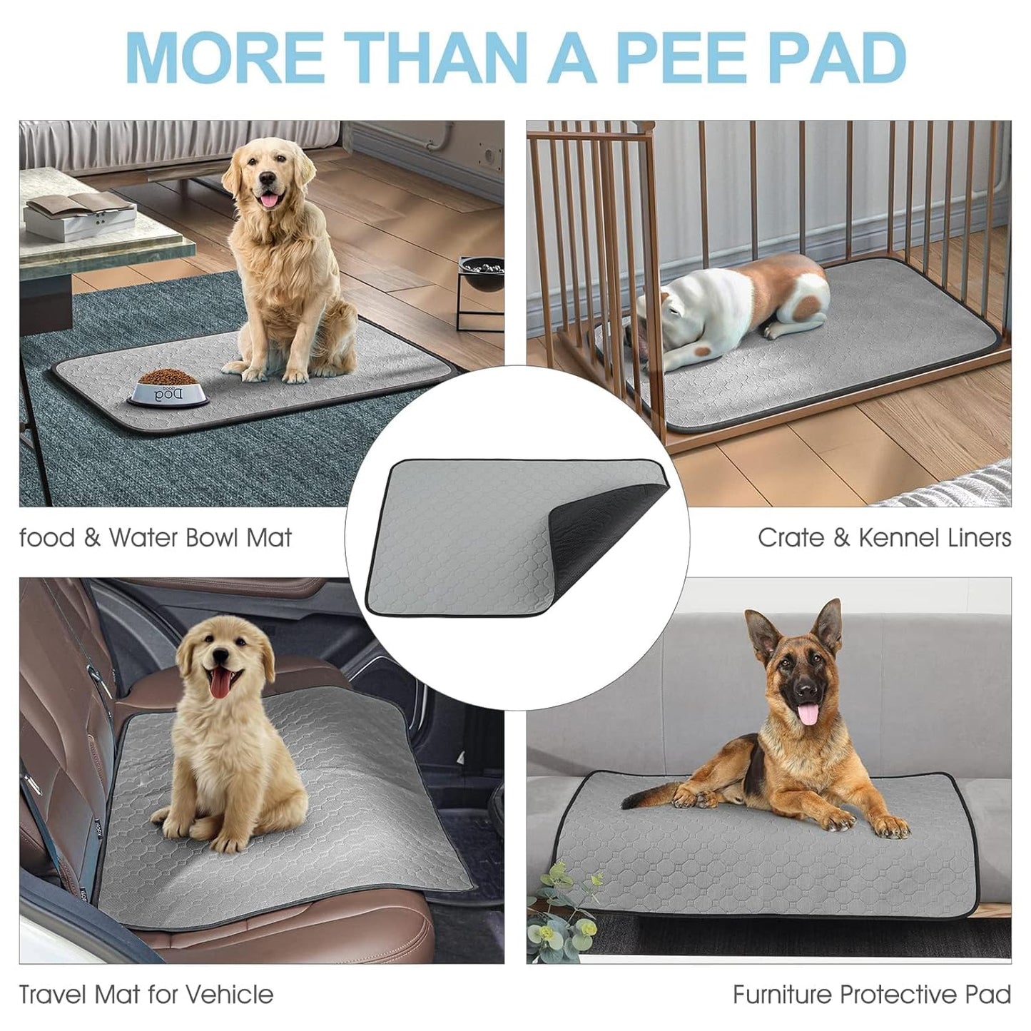 4 Pack 23"x 35" Waterproof Non Slip Wee Wee pad，Reusable Washable Pee Pads for Dogs，Absorbent and Leakproof Training Mats for Potty, Bed, Sofa, Potty Training, Grey