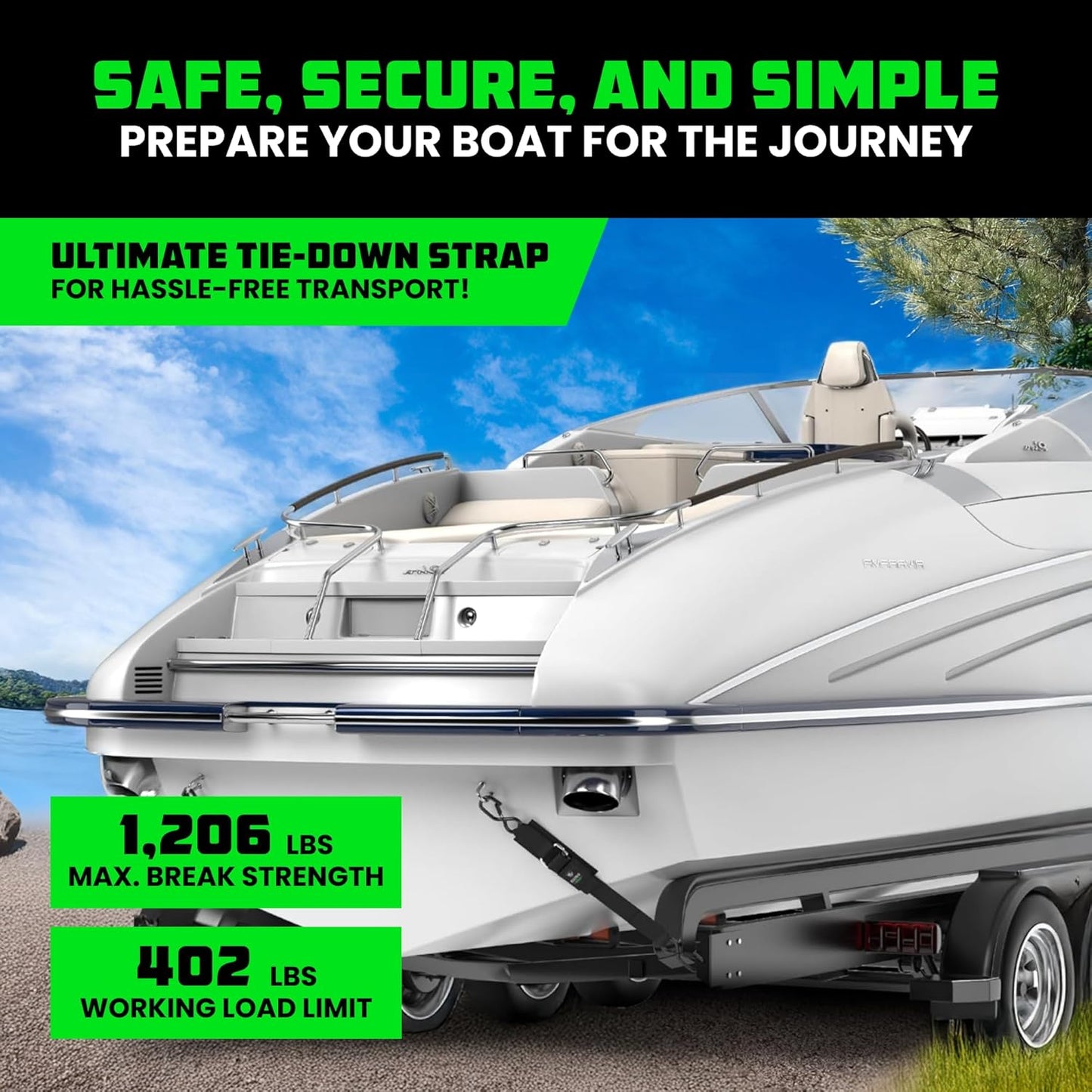 Rhino USA Boat Trailer Straps (2-Pack) - Heavy Duty 2 Inch x 48 Inch Boat Tie Down Straps to Trailer - Ultimate Adjustable Transom Tie Down Straps for Trailering Safety with Boat, Jet Ski, & More!