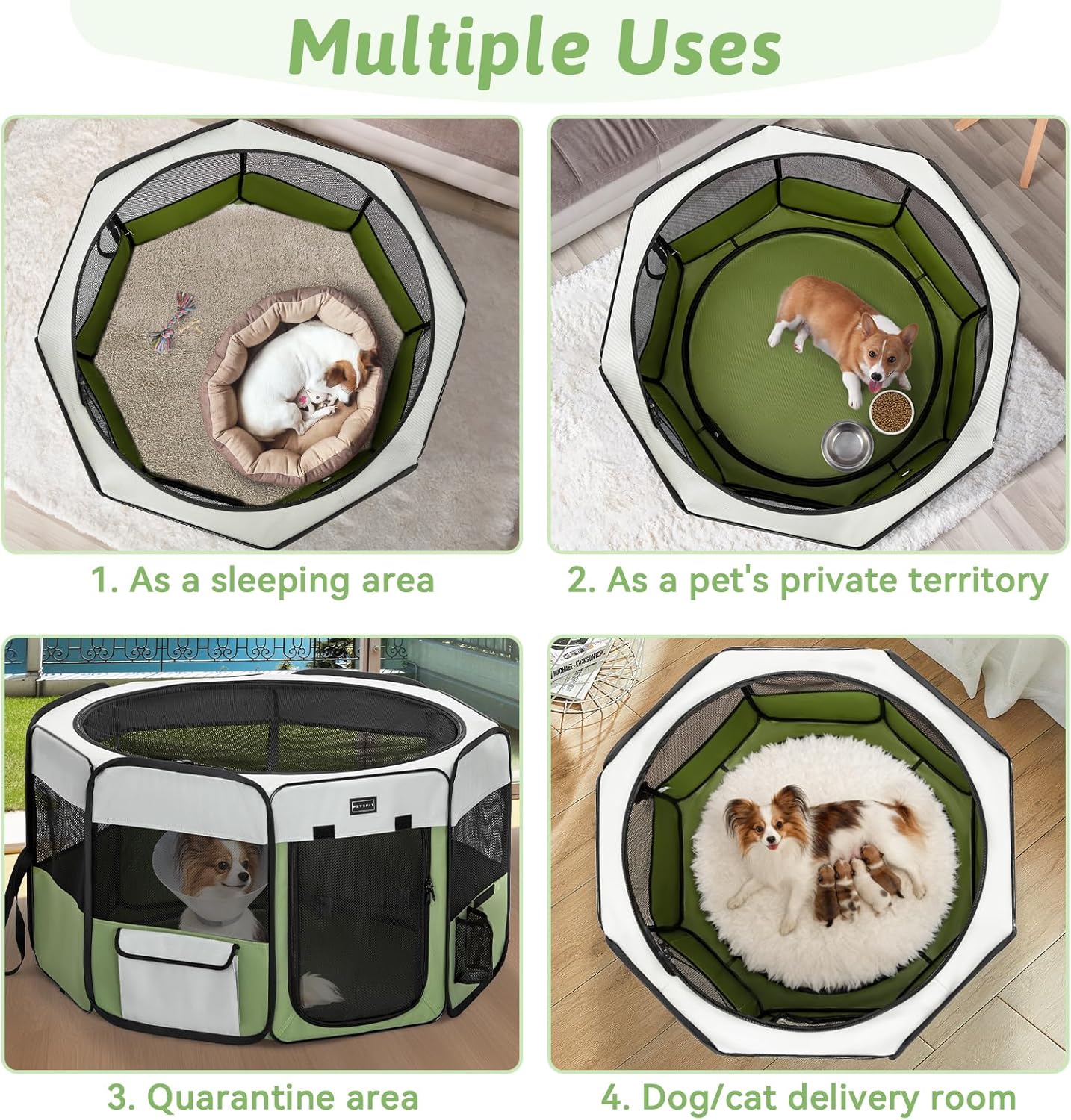 PETSFIT 29" Puppy Playpen with Removable Waterproof Mat & Zippered Roof | RV, Camping, Travel Dog Pen | Indoor/Outdoor Whelping & Cat Observation Space(29.5"x29.5"x16.5"H)
