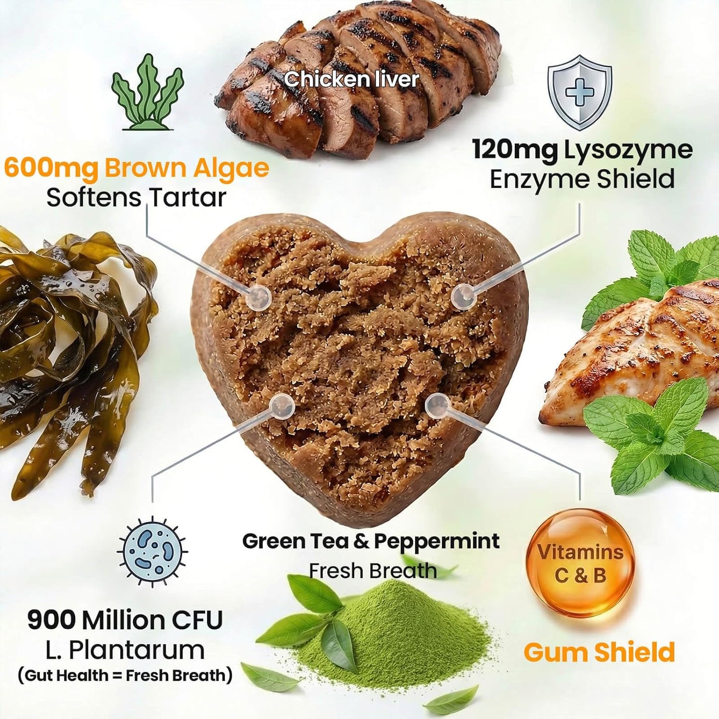 Dog Dental Chews for Bad Breath, Soft Chews – Plaque & Tartar Support, Breath Freshener – with Brown Algae (Kelp) + Probiotics, 60 Count
