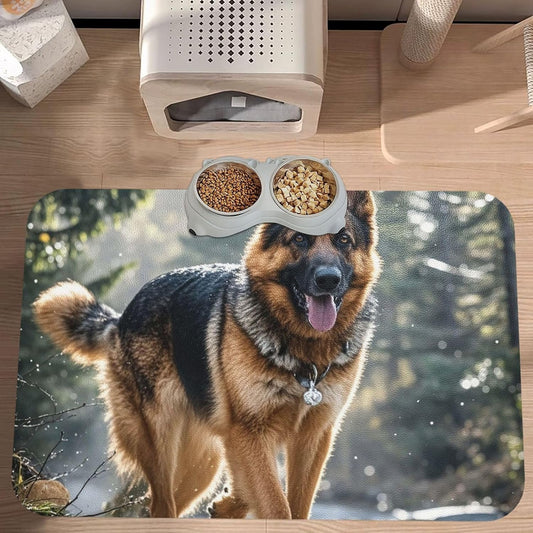 Pet Feeding Mat Leather Dog Food Mat Waterproof Pet Tablecloth German Shepherd Dog Pet Placemat for Dogs Absorbent Dog Bowl Mat Anti-Slip Dogs Mats for Food and Water