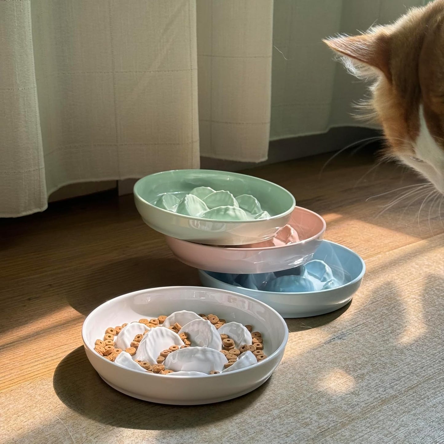 Unbreakable Slow Feeder Bowl - Melamine Puzzle Cat Bowl for Healthy Eating - Cat Feeder for Wet & Dry Food- Dishwasher Safe & Non Slip Design - 6.3''W x 1.2''H - 7 oz - White