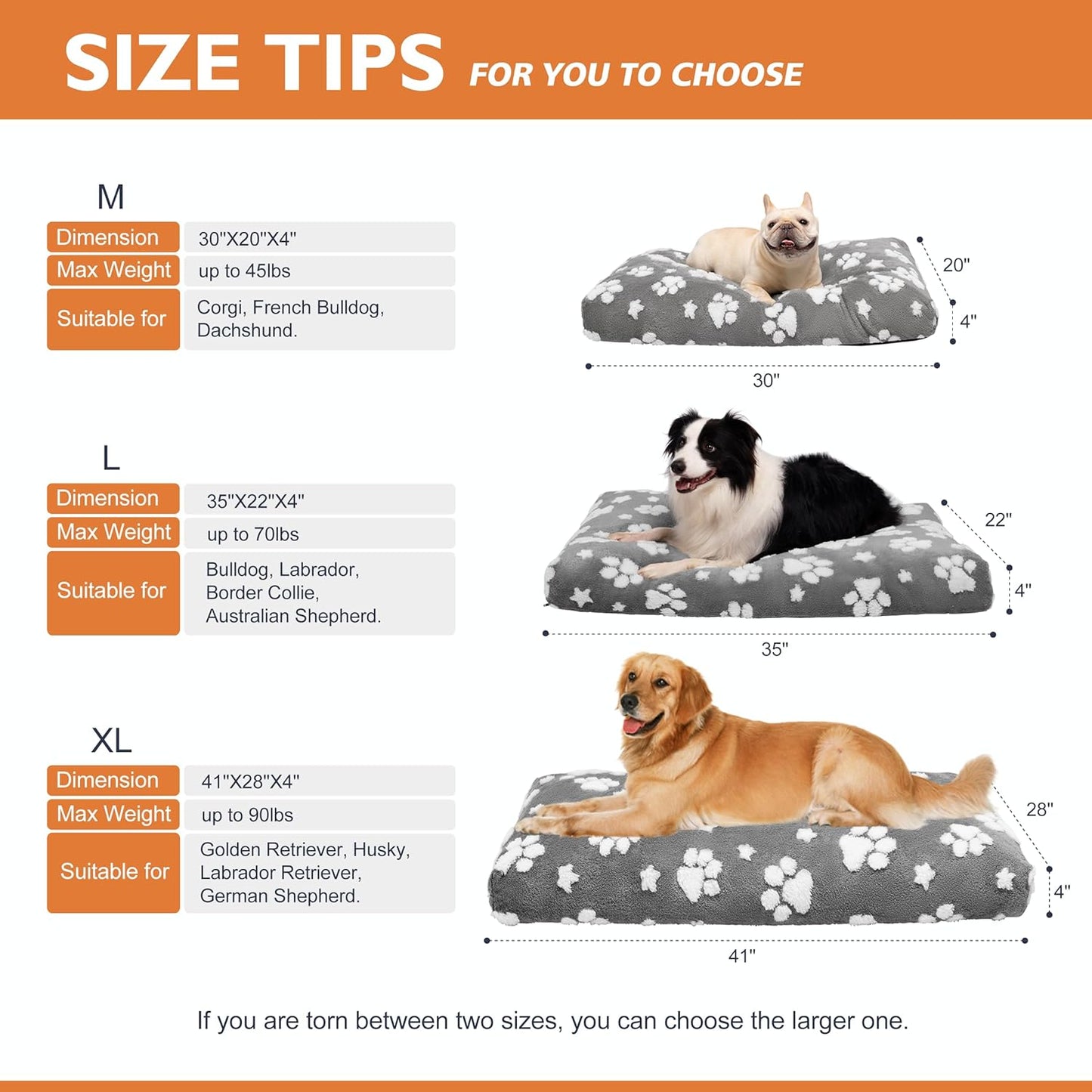 Dog Beds for Large Dogs, Cute Thick Dog Bed for Crate Kennel, Fluffy Pet Bed with Removable Washable Cover and Anti-Slip Bottom, 35"x 22", Grey Paw