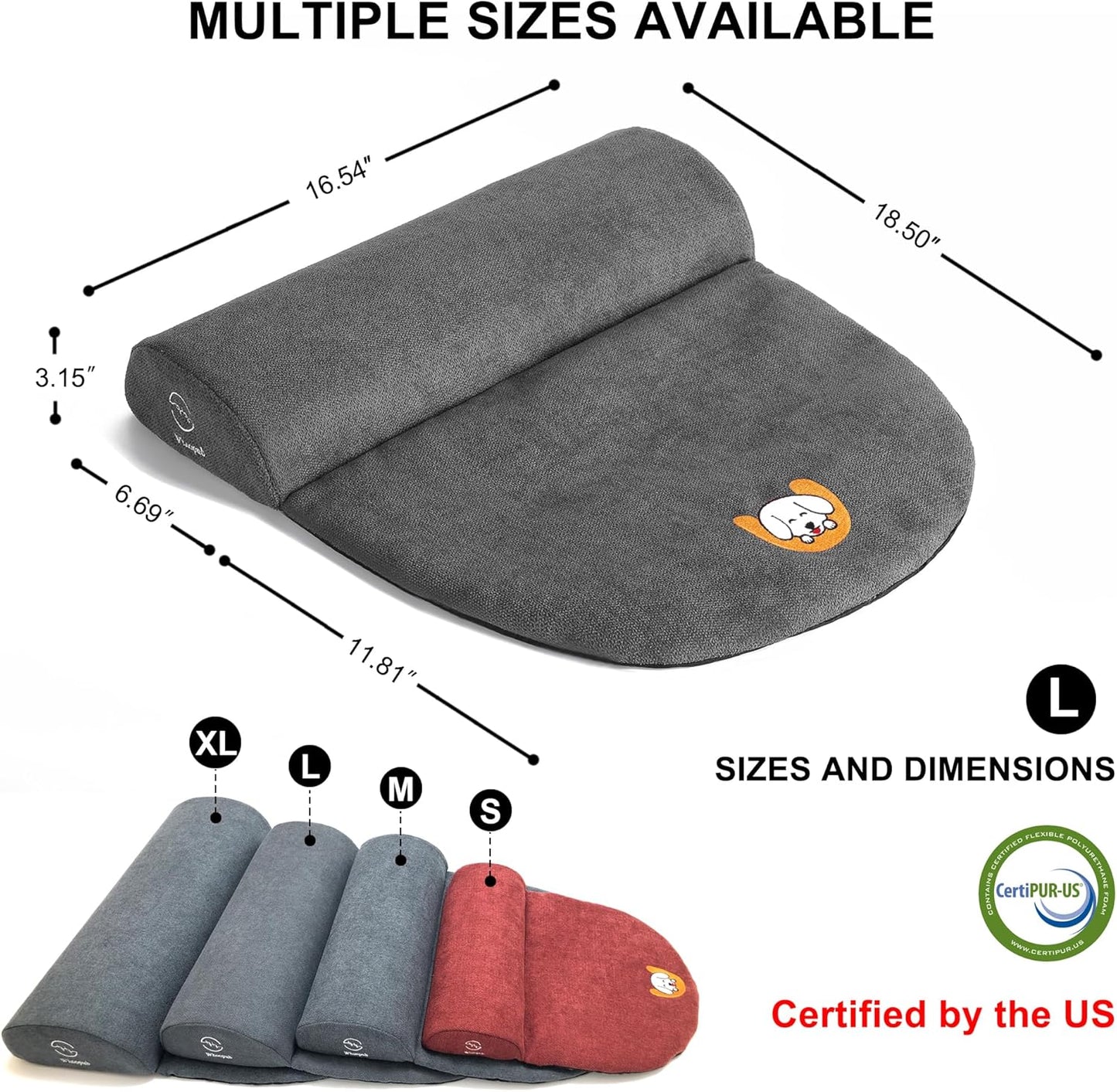 Dog Bolster Pillow for Large Dogs, Benefit for Cervical Vertebra and Neck, Easy to Carry When Traveling, with High Resilience Foam, Machine Washable Cover＆Easy to Clean (Dark Gray, Large)