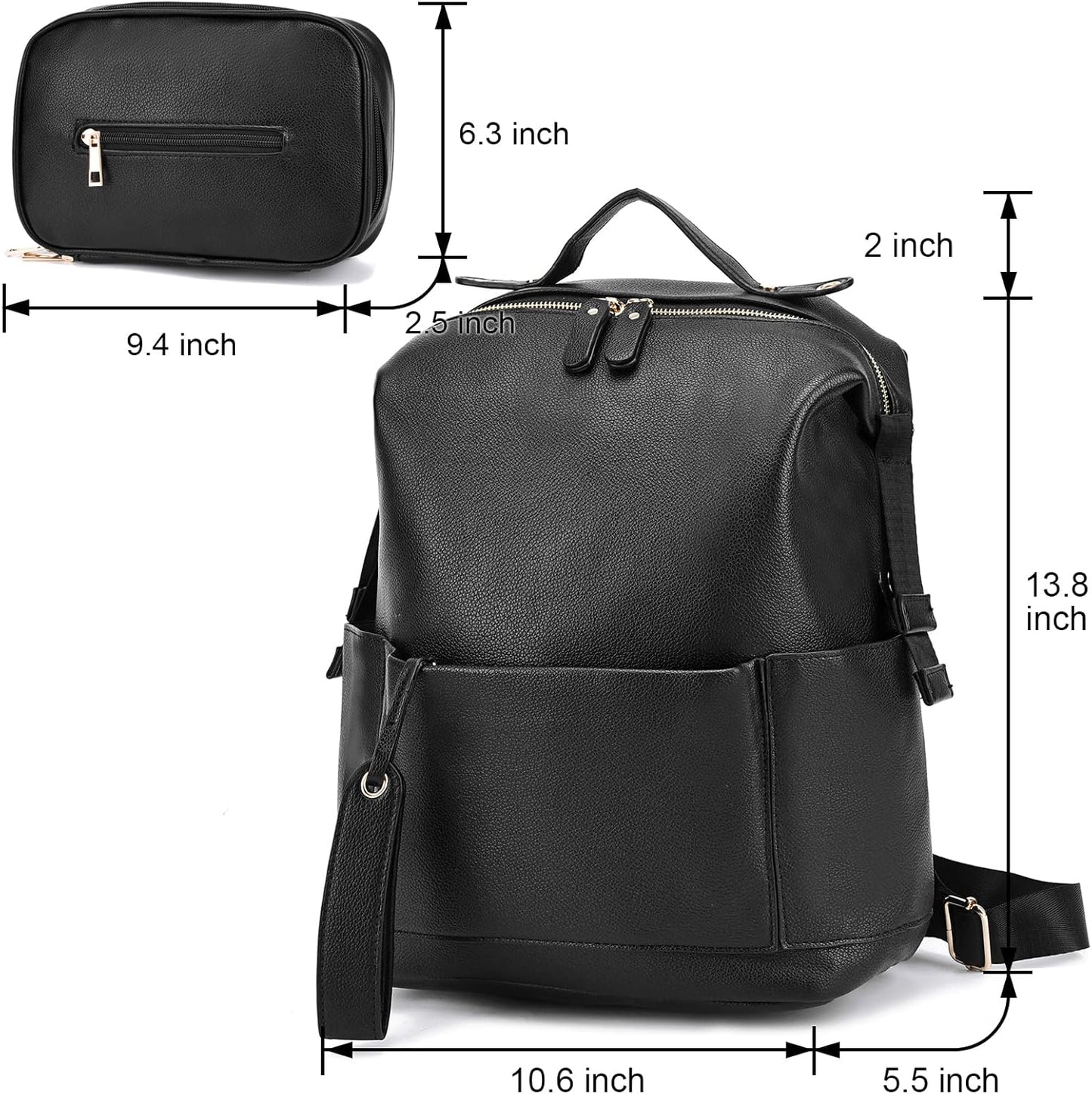 Diaper Bag Backpack Leather Backpack for Women Travel Dad Mother Outdoor Backpack with Changing Pad Stroller Straps(2 pieces) Khaki