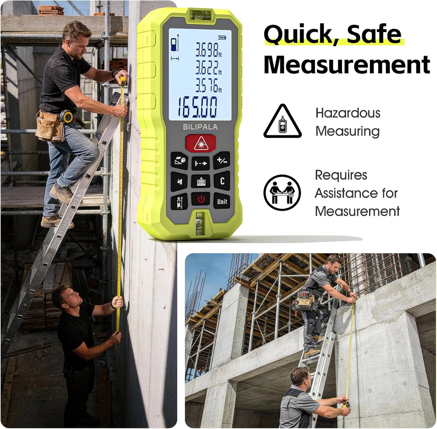 Laser Measure 229ft, Digital Laser Distance Meter with 2 Bubble Levels, 2" Backlit LCD, High Precision Laser Measuring Tool,Area Measurement,Volume and Pythagoras, Mute, Battery Included