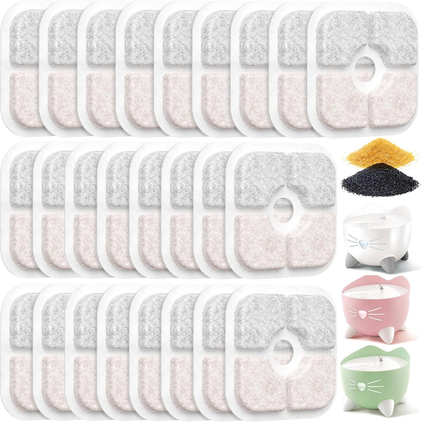 25 Pack Cat Fountain Filter Compatible With Catit PIXI Drinking Fountain, Replacement Triple Action Water Filter with Ion-exchange Resin & Activated Carbon, White