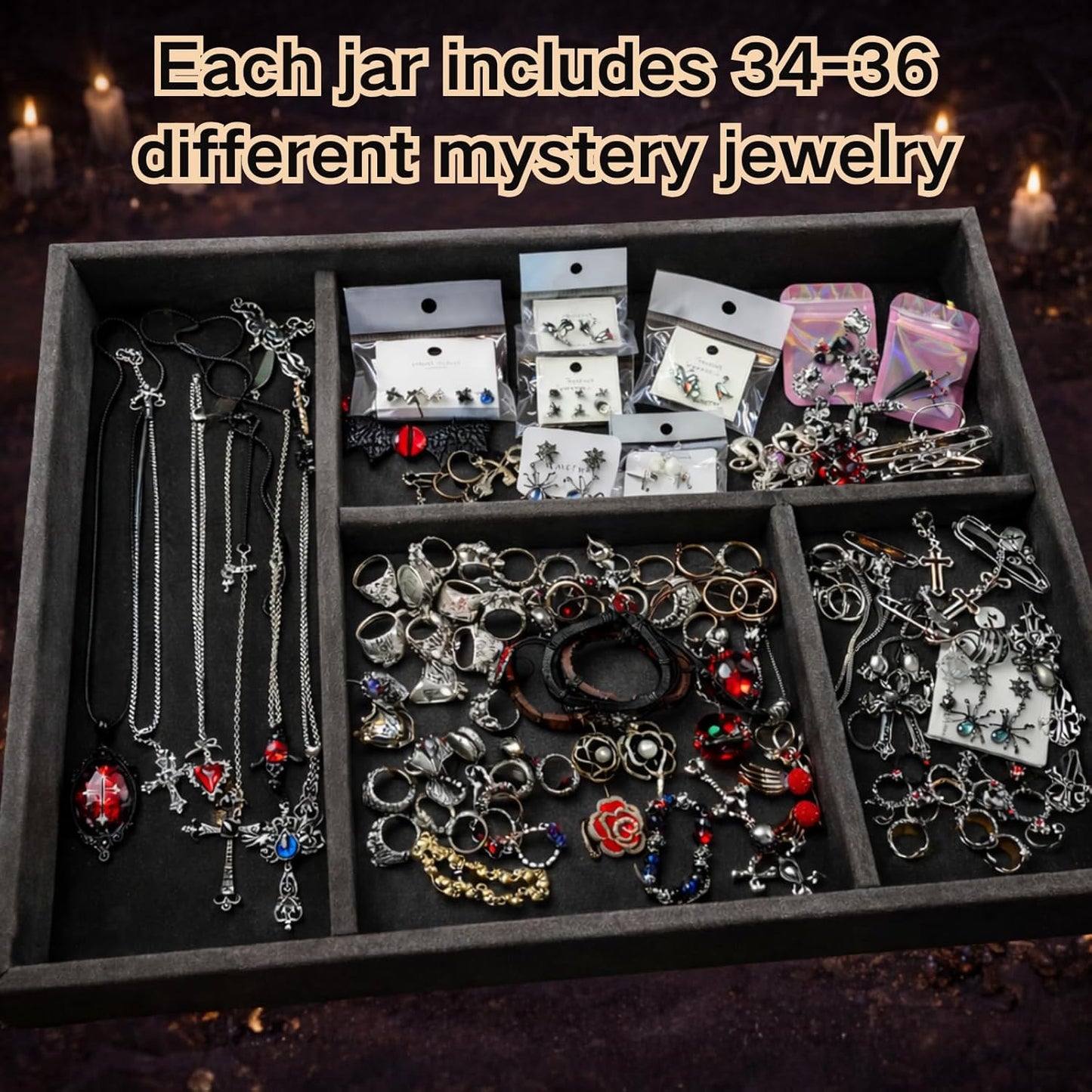 Gothic Mystery Jewelry Jar Witchy Jewelry Gift Set Surprise Jewelry Set Includes Necklaces, Earrings, Rings, Bracelets, Brooch for Unique Anniversary Birthday Friendship