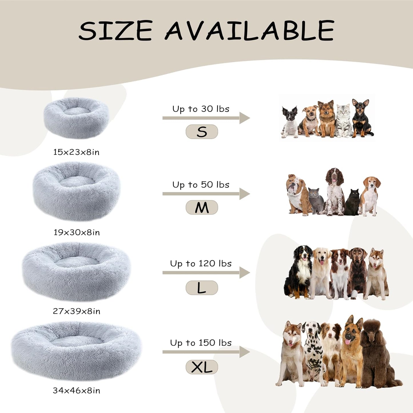 Calming Dog Bed Medium Size Dogs,30'' inch Plush Anti-Anxiety Donut Dog Bed for Medium Large Dogs, Warming Cozy Round Cuddler Nest Pet Bed, Grey