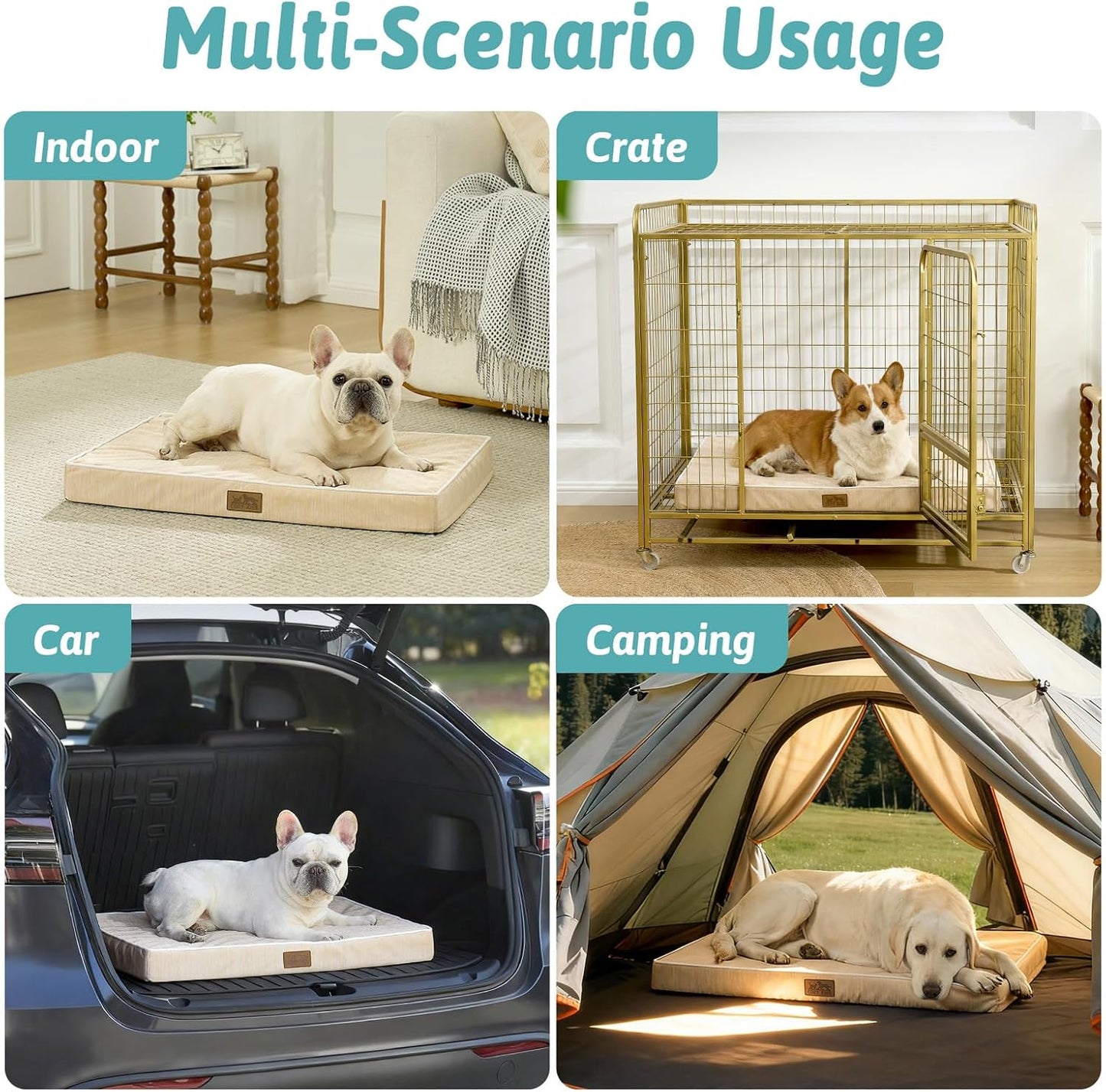 Cooling Dog Bed for Crate, Waterproof Orthopedic Dog Crate Mat with Removable Washable Cover, Egg Crate Foam Support Dog Bed, 36x27x3 Inch,Beige
