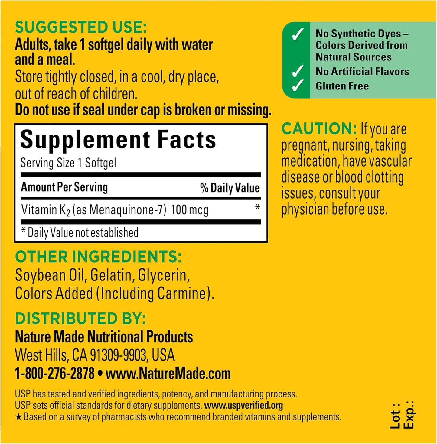 Nature Made Vitamin K2 100 mcg, Healthy Bone Supplements, Vitamin K2 Supplement, 30 Softgels, 30 Day Supply