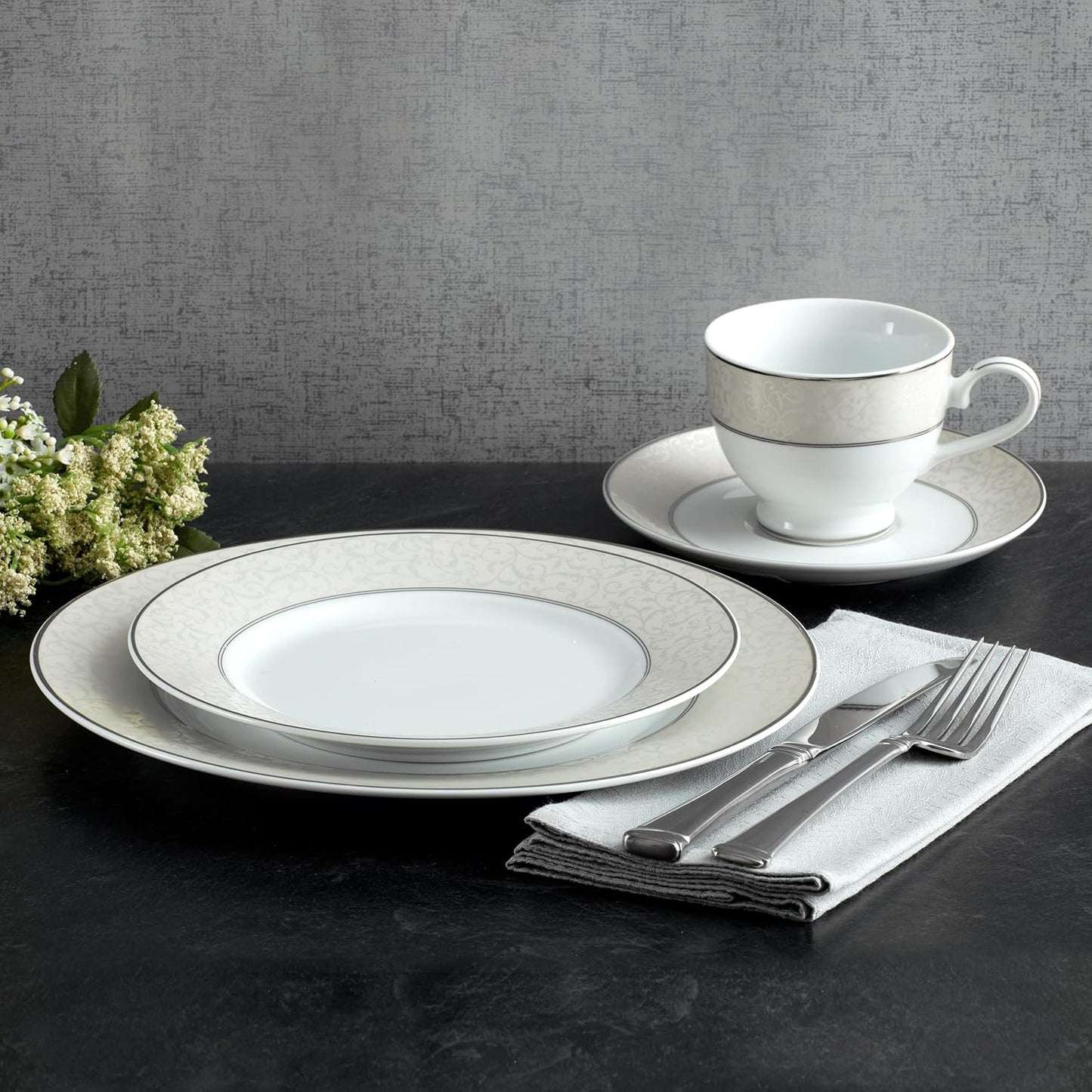 Mikasa Parchment 40-Piece Dinnerware Set, Service for 8, Durable Porcelain Plates, Bowls, and Mugs with Contemporary Design, Dishwasher Safe