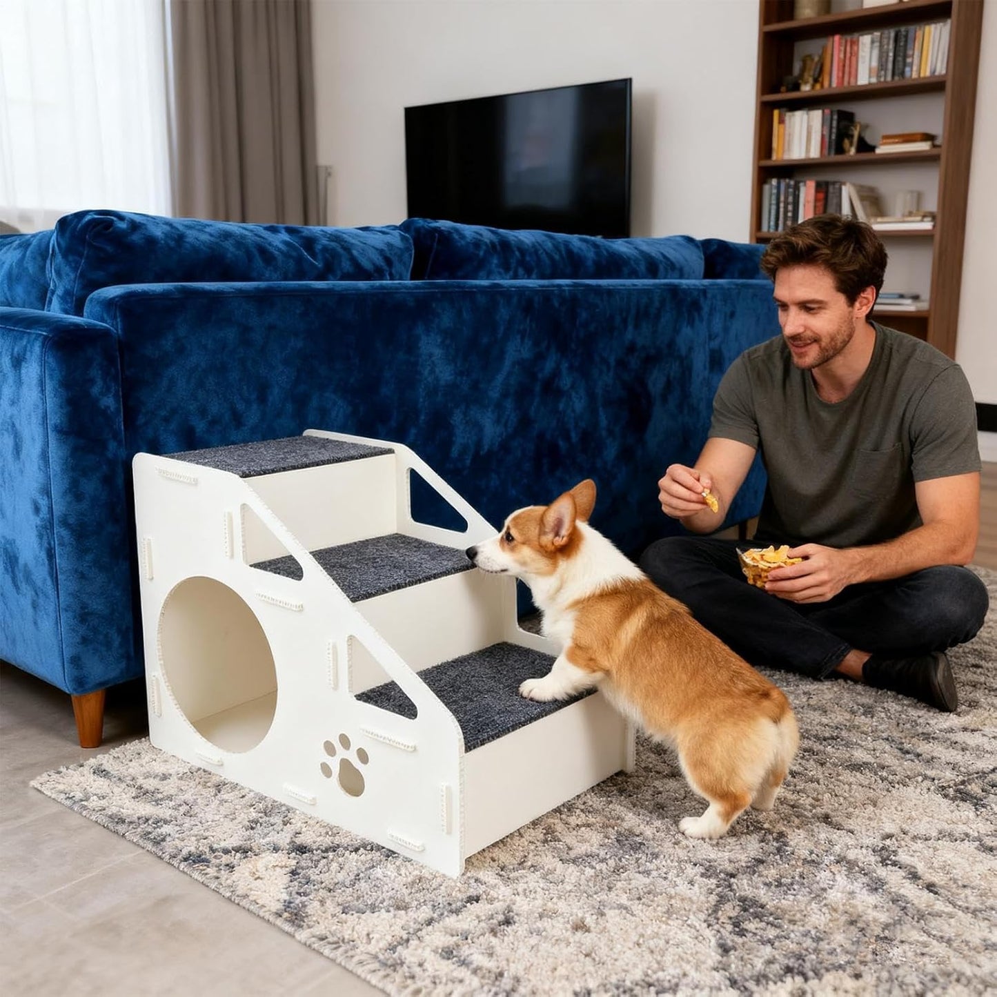 Dog Stairs Ramp, Foldable Pet Ladder, Puppy Step Ramps with 2 in 1 Design, Small Pets Steps with Non Slip, Pet Supplies, Dog Ramp Stairs for High Bed Sofa Indoor Use