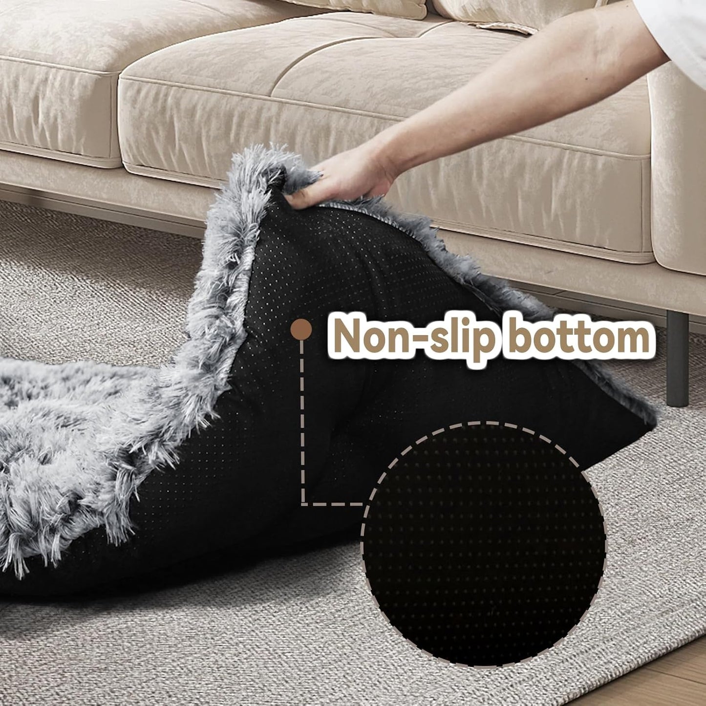 Dog Bed for Medium, Small Dogs Breeds,Deluxe Plush Dog Crate Beds, Comfy Kennel Pad, Washable Pet Sleeping Mat, Non-Slip Bottom, Grey 36 X 24 in