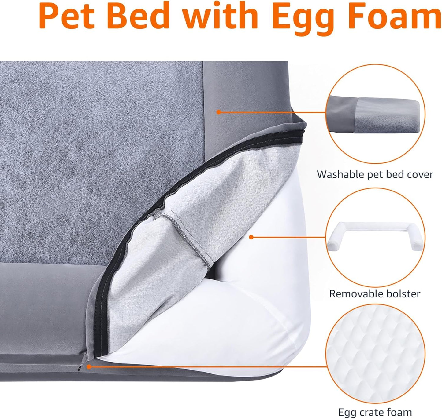 Amazon Basics Living Room Couch Dog Bed with Premium Foam, Non-Slip Bottom, Removable Washable Cover, Supportive Pressure-Relief for Dogs up to 30lbs, Medium (30" x 20"), Grey
