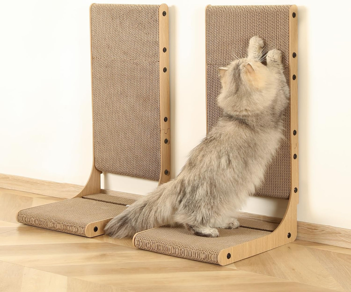 Zakkart 2-Pack Cat Scratching Board, 25.6'' Tall Cardboard L Shape Vertical Cat Scratchers for Indoor Cats, Cat Scratching Post for Wall and Couch, Large