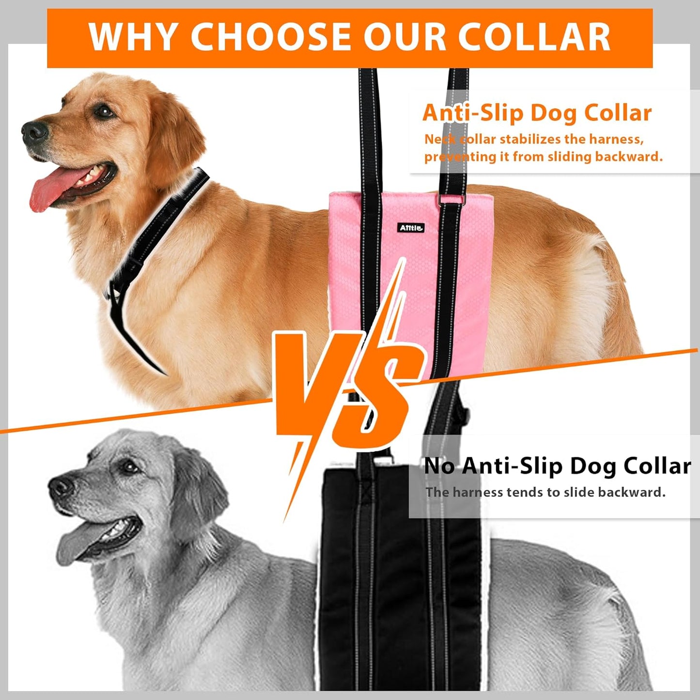 AIITLE Adjustable Anti-Slip Dog Lift Harness with Detachable Collar - Reflective Plush Dog Carrier Sling for Large Dogs, Rear Leg Support for Arthritis, Injury& Elderly Canines (Pink, L)