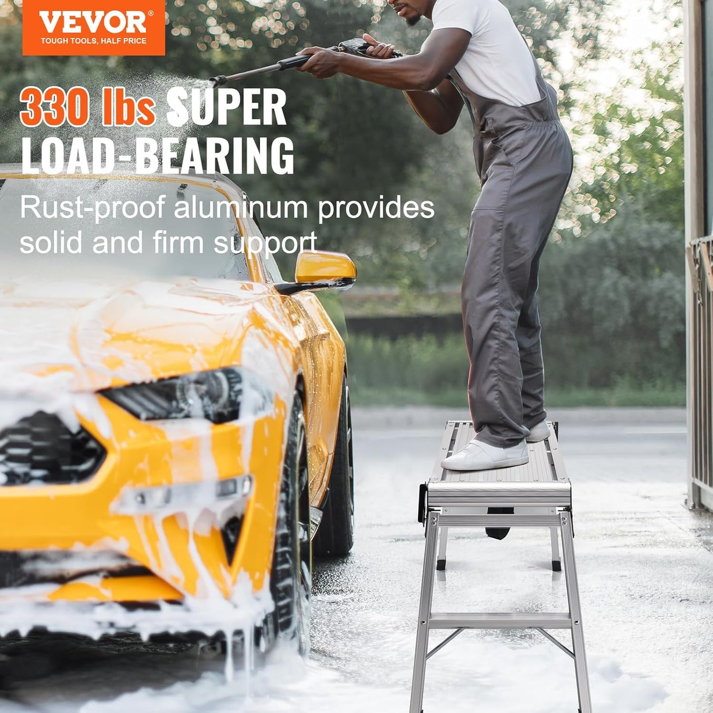 VEVOR Folding Work Platform, 30"×12"×20" Aluminum Drywall Stool Ladder, 330 lbs Load Capacity Heavy Duty Work Bench w/Non-Slip Feet, Ideal for Washing Vehicles, Cleaning, Painting, Decorating