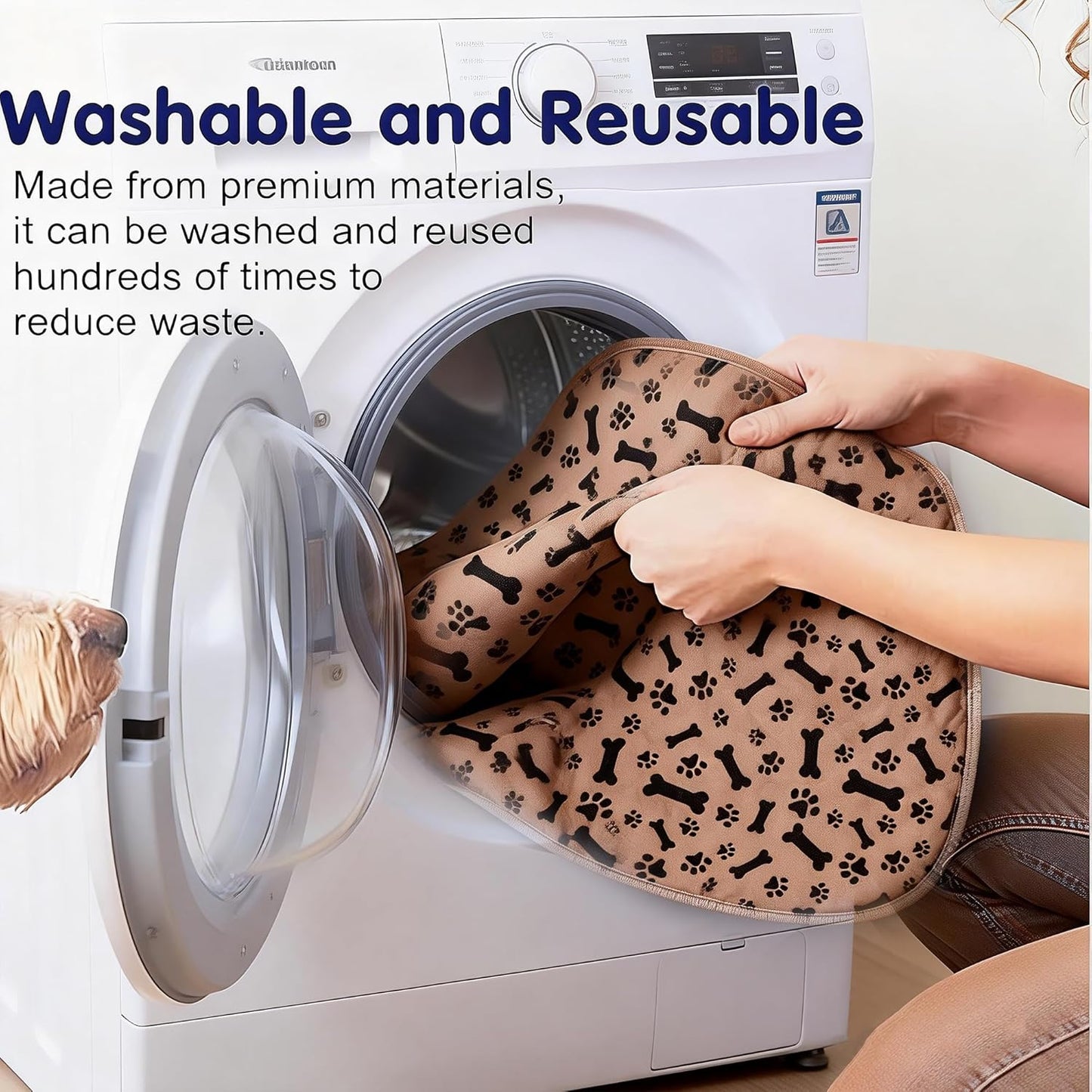 Washable Pee Pads for Dog Stylish Non-Slip and Leak-Proof Pee Ma Ultra-Absorbent Reusable Potty Training Pads Puppy Pads with Pheromones - Leak & Odor Proof for Dogs, Cats, Puppy (Brown, M)