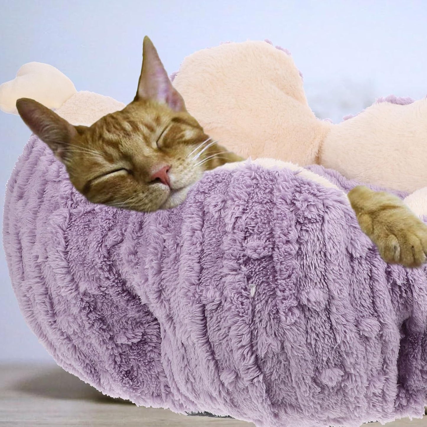 Milisten Self-Warming Cat Bed Thickened Knot Design Detachable Washable Violet Pet Cushion Bed for Indoor Cats and Kittens