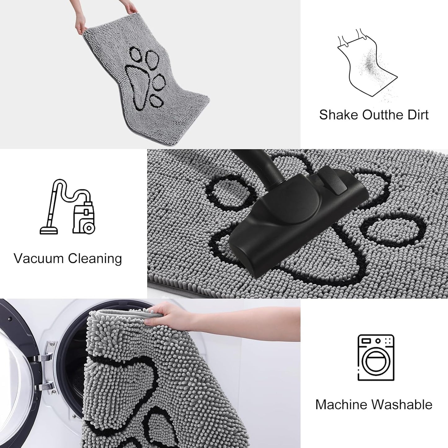 Smiry 2 Piece Dog Door Mat for Muddy Paws, Absorbent Dirt Trapper Non Slip Quick Dry Washable Chenille Mat for Mud Dogs, Entry Rug for Indoor and Outdoor (30x20 Inches, Grey)