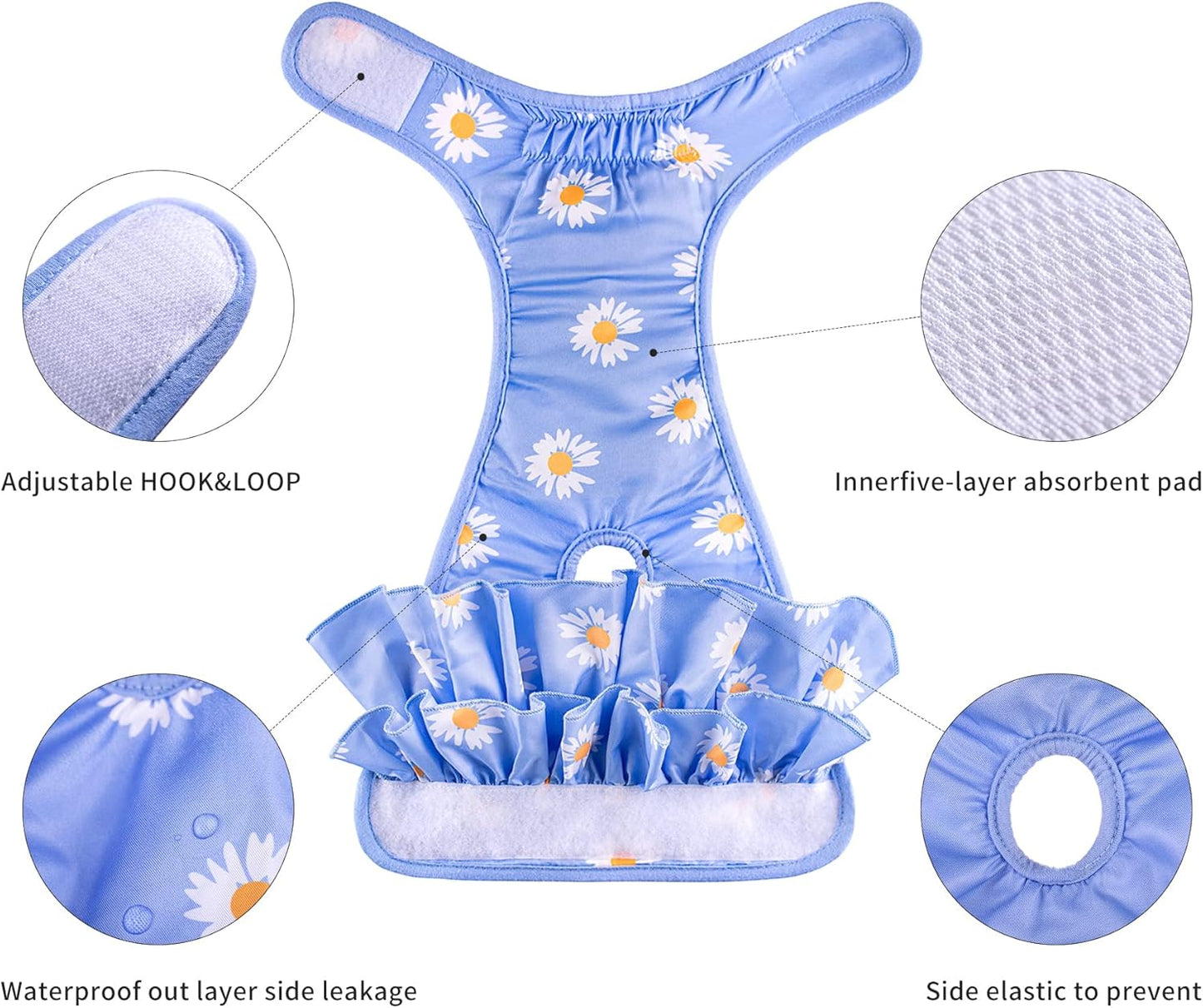 Washable Female Dog Diapers, Reusable Pet Diapers and Puppies Dogs Heat Panties for Girl Dogs Menstrual Periods Dog Pants for Dogs in Incontinence or Excitable Urination (X-Large Size, 3 Packs)