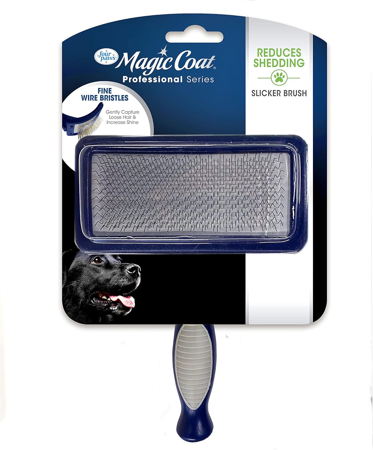 Four Paws Magic Coat Professional Series Grooming Brush for Dogs & Cats, Reduces Shedding, Stimulates Coat's Natural Oils, Ergonomic Design, Ideal for Medium, Long, Curly, and Wiry Coats