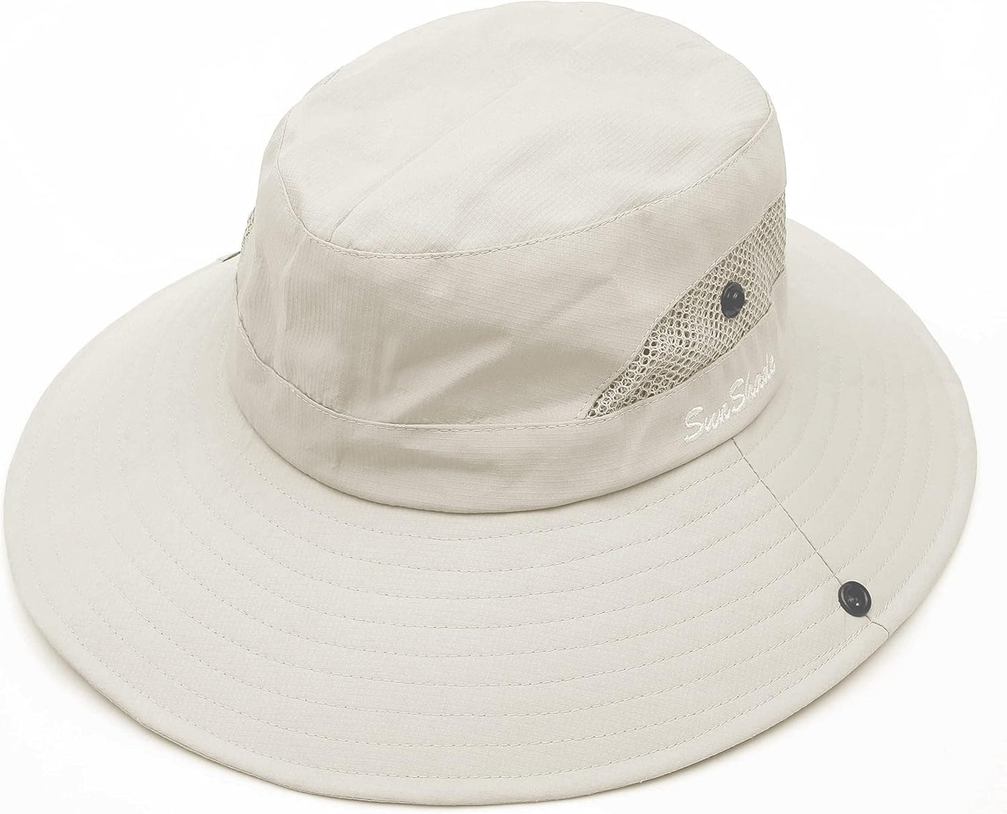 Women's Outdoor UV-Protection-Foldable Sun-Hats Mesh Wide-Brim Beach Fishing Hat with Ponytail-Hole