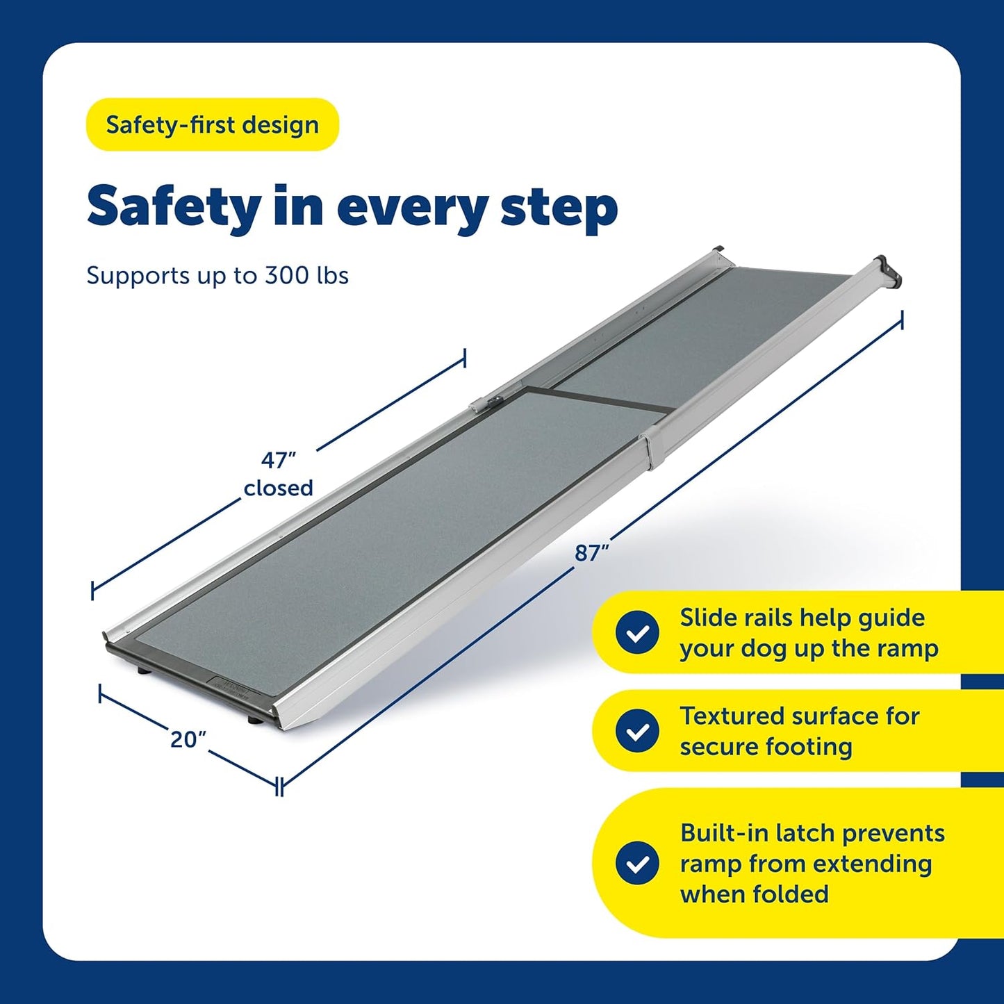 PetSafe Happy Ride Compact Telescoping Dog Ramp - Portable Pet Ramp for Cars, Trucks & SUVs with Adjustable Sizing - Non-Slip Design - Lightweight Pet Mobility Assistance - Extra Long