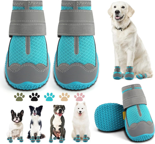 Dog Shoes for Small Dogs, Dog Boots & Paw Protectors for Hardwood Floors, Outdoor Dog Booties for Hot Pavement Winter Snow Hiking, Breathable Dog Shoes with Reflective Strips Blue Size 3