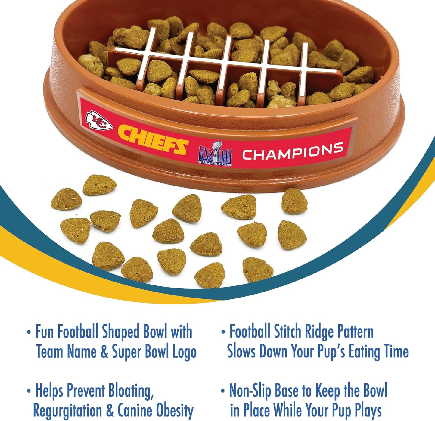 Pets First NFL Superbowl Champion Dog Super-Bowl - Slow Feeder, Dog Bowl. Football Design Slow Feeding Cat Bowl for Healthy Digestion. Non-Slip Pet Bowl for Large & Small Dogs & Cats