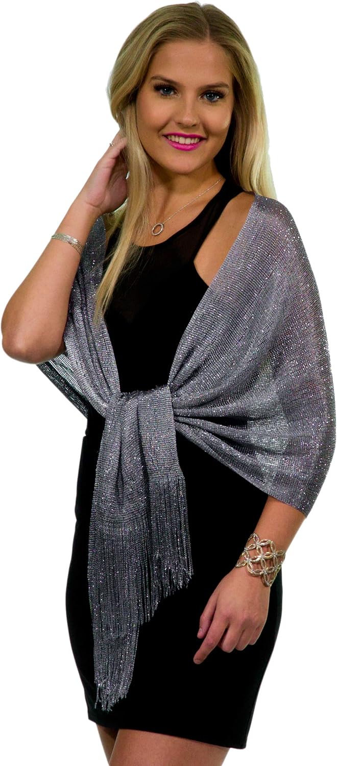 ShineGlitz Shawls and Wraps for Evening Dresses, Metallic Glitter Shawls for Women, Sparkling Wedding Giving Shawl Gift